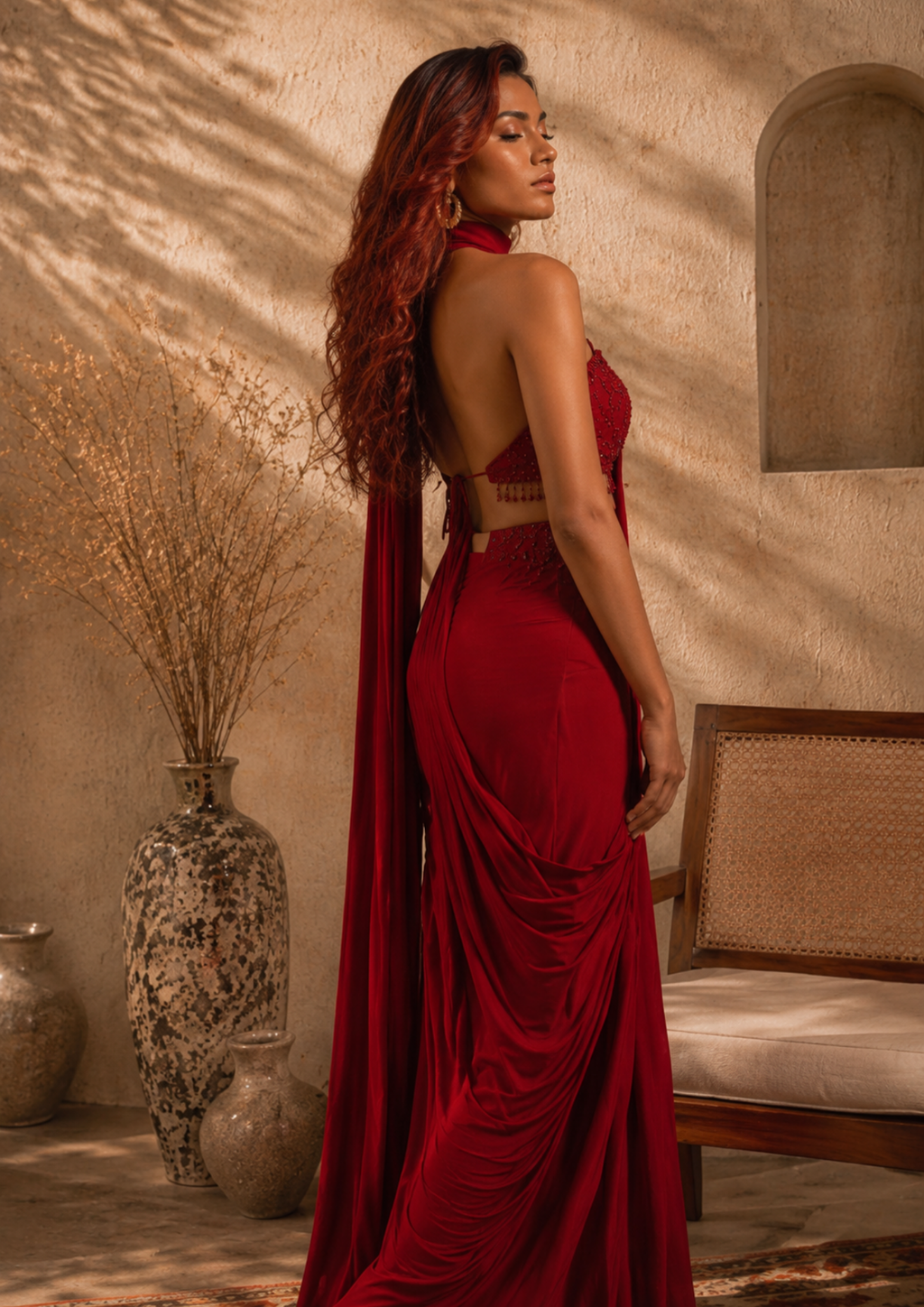 Crimson Royale Hand-Embroidered Saree