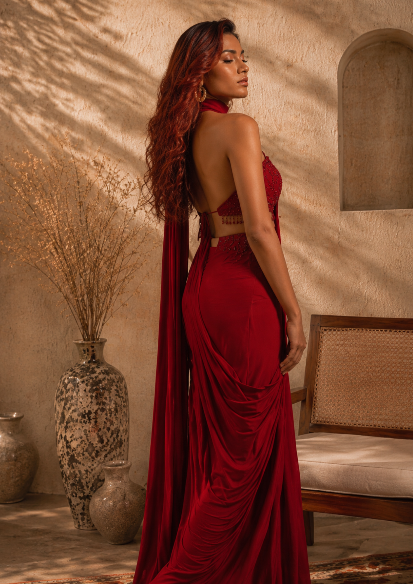 Crimson Royale Hand-Embroidered Saree