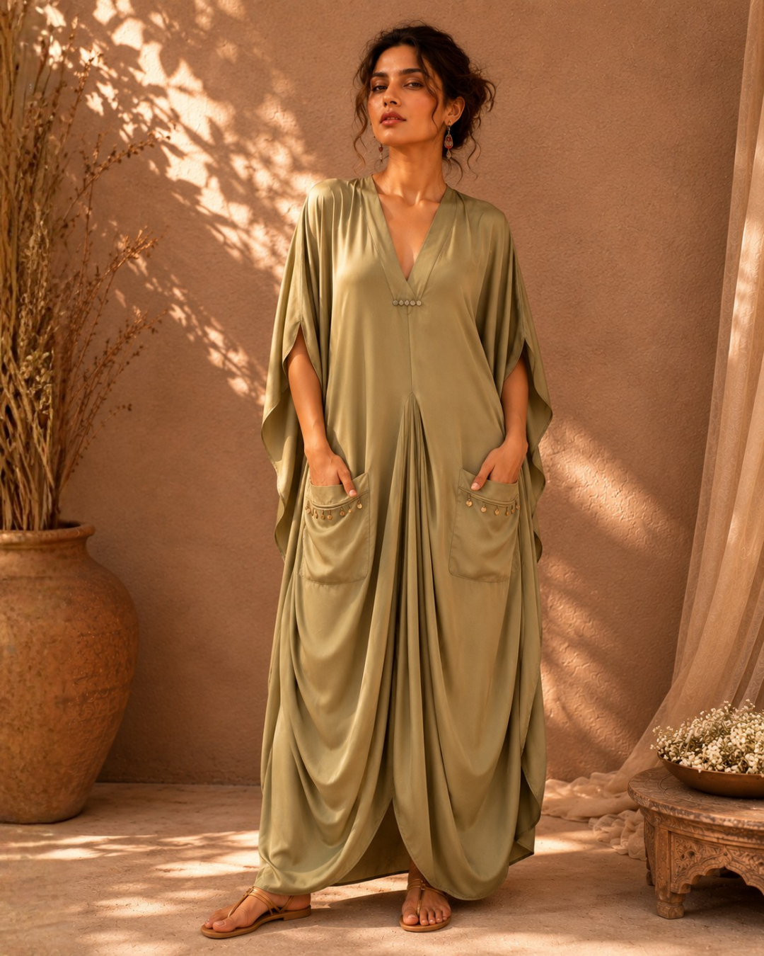 Sage Serenity Cotton Drape Dress