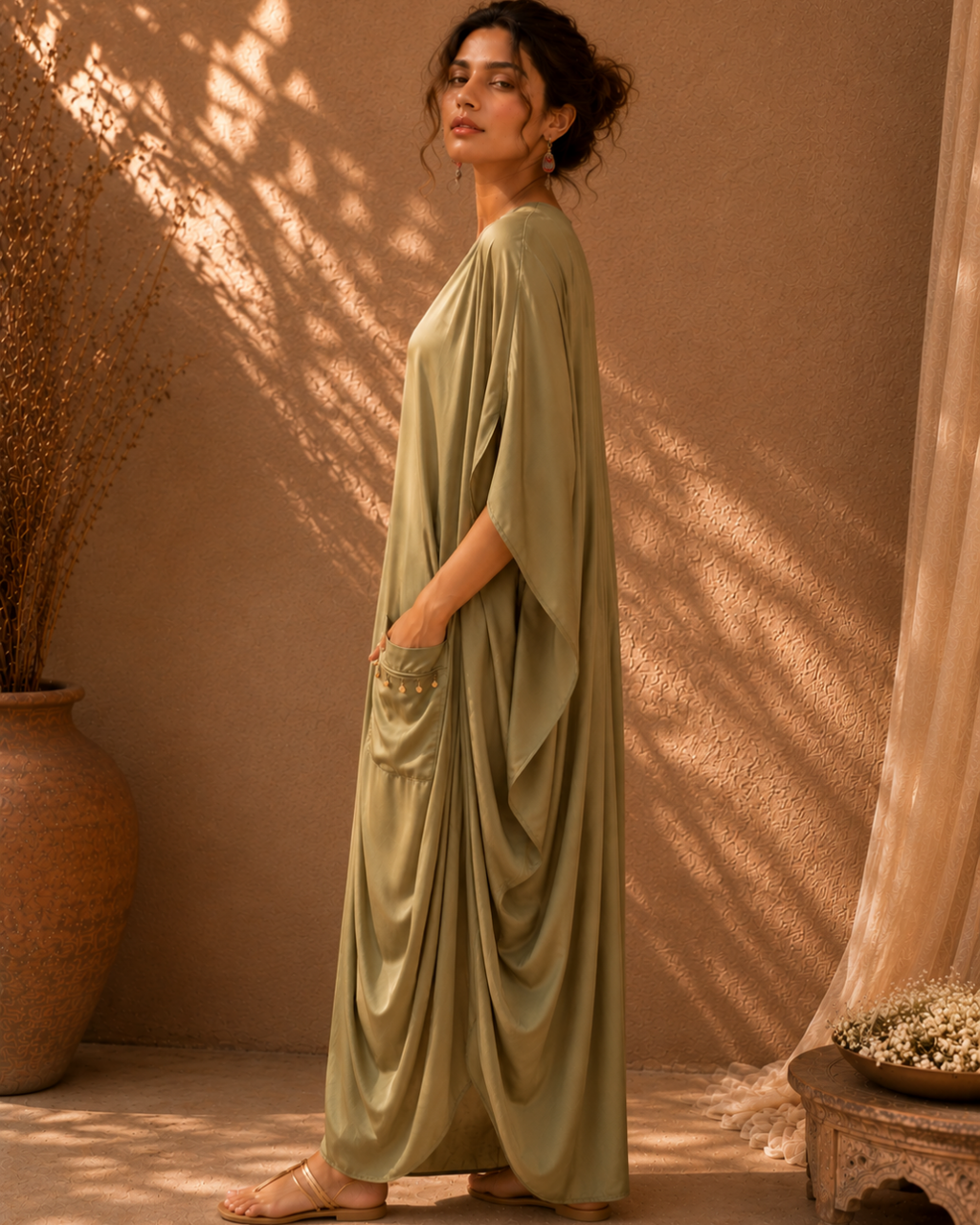 Sage Serenity Cotton Drape Dress