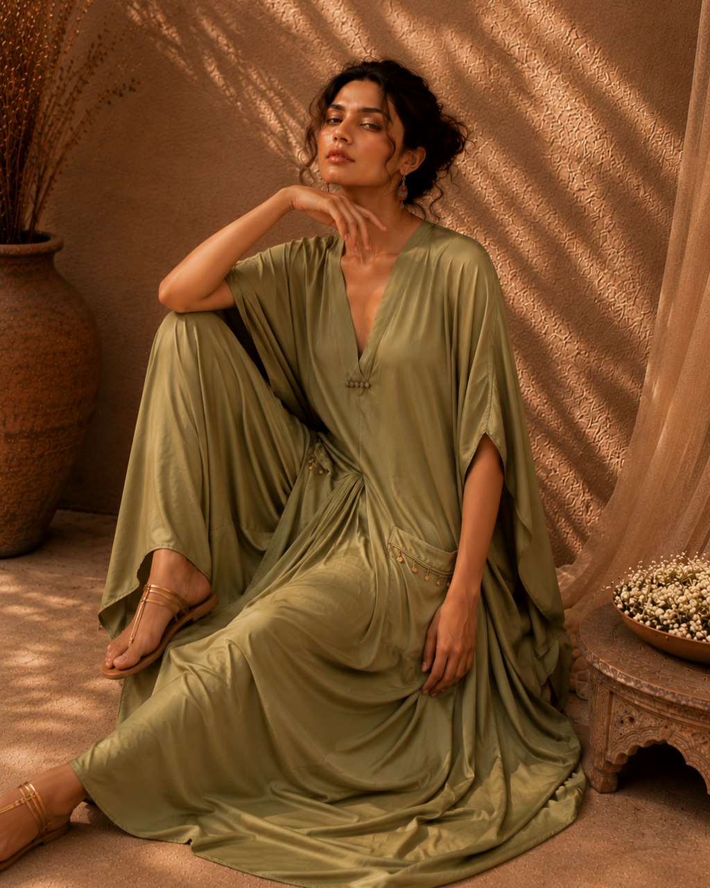 Sage Serenity Cotton Drape Dress