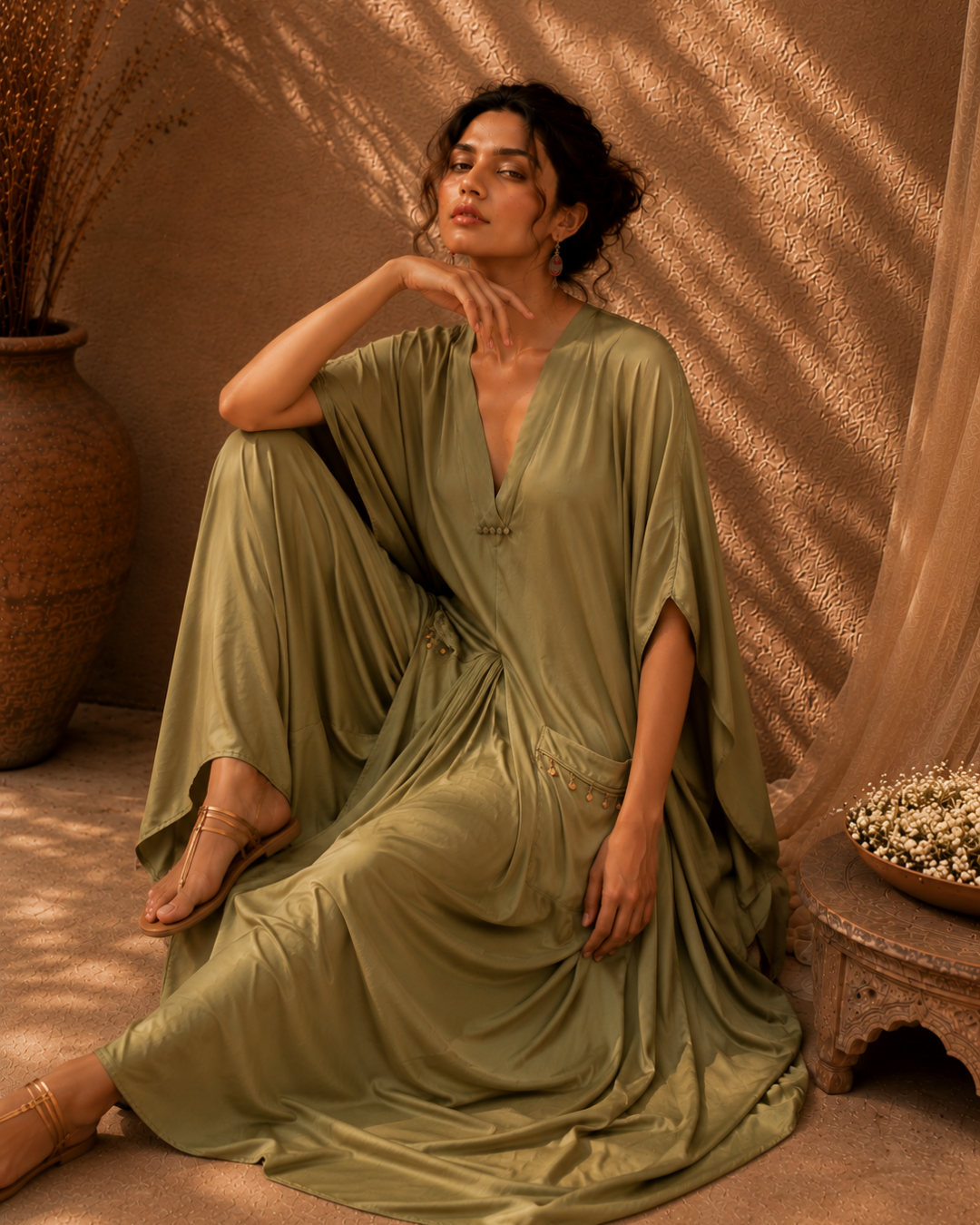 Sage Serenity Cotton Drape Dress