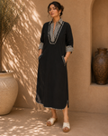 Noir Contrast Linen Dress