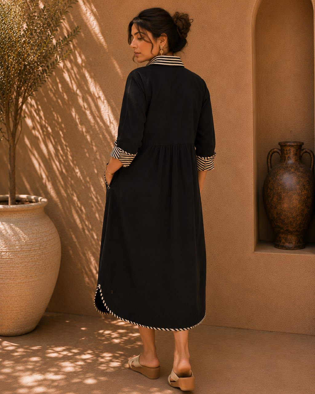 Noir Contrast Linen Dress