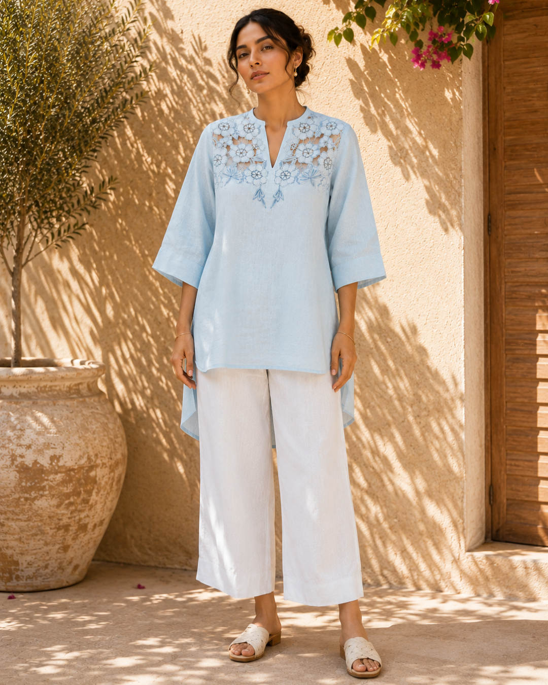 Azure Bloom Linen Co-Ord Set