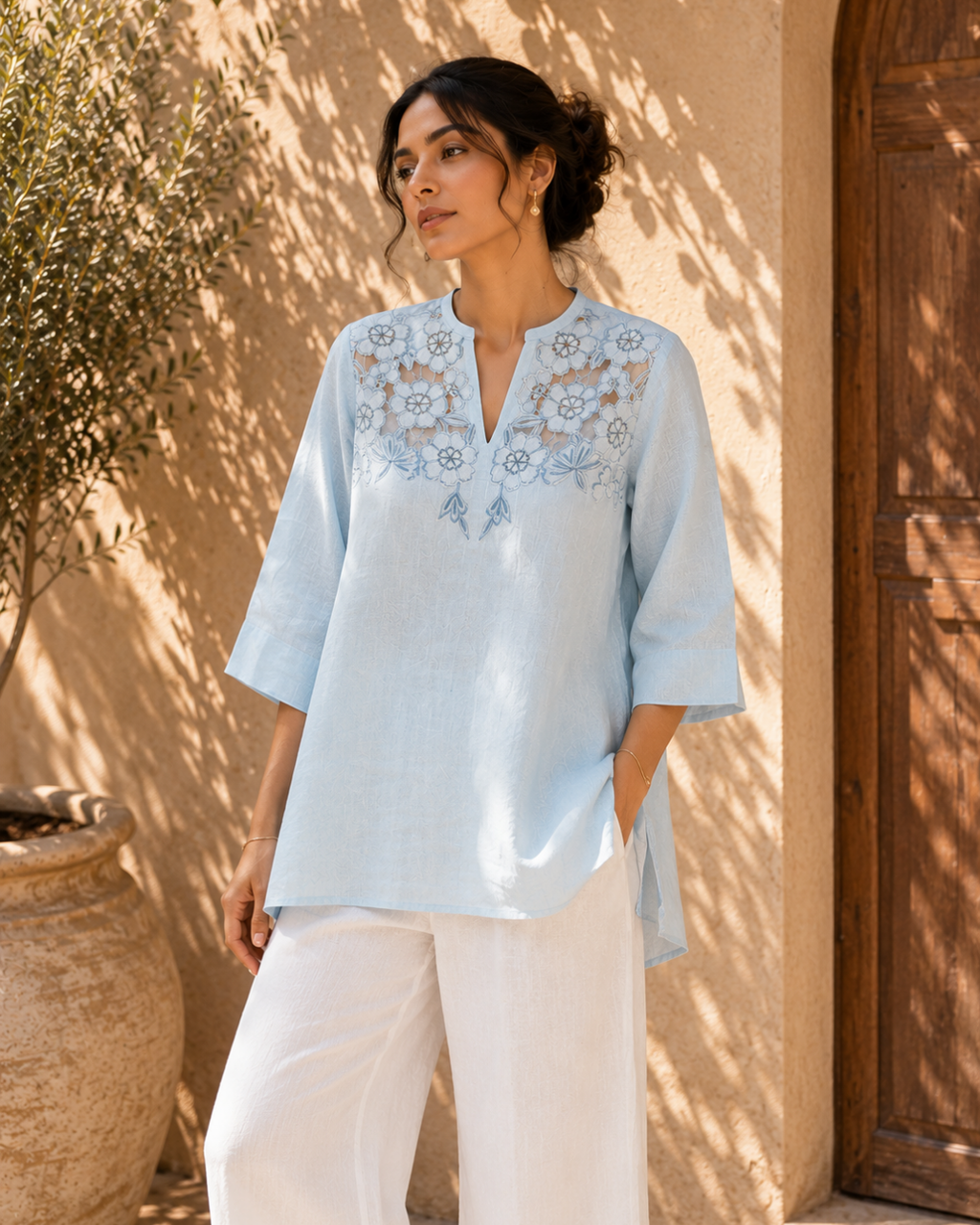 Azure Bloom Linen Co-Ord Set