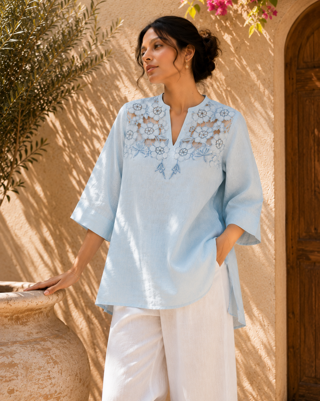 Azure Bloom Linen Co-Ord Set