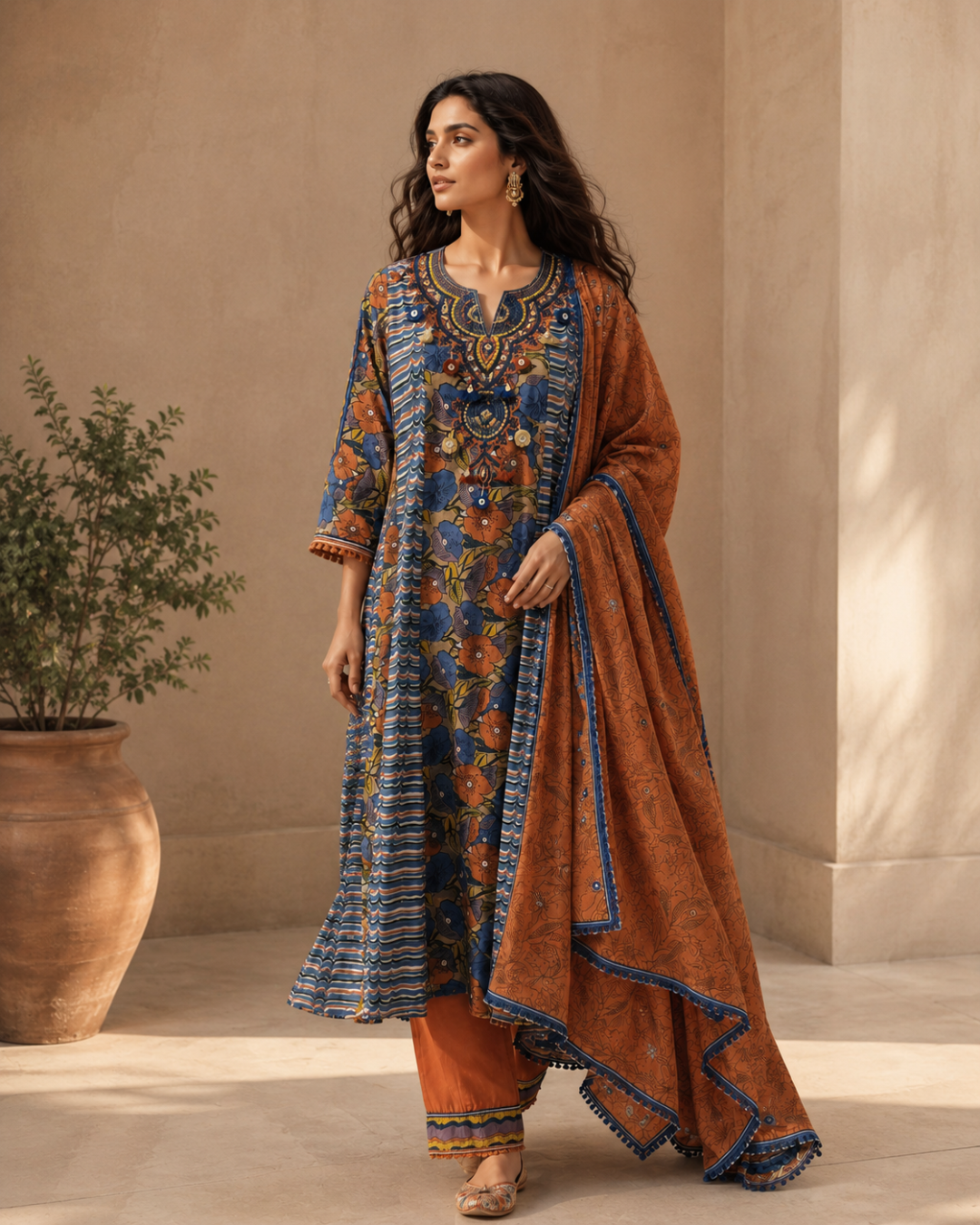 Sapphire Bloom Muslin Cotton Suit Set