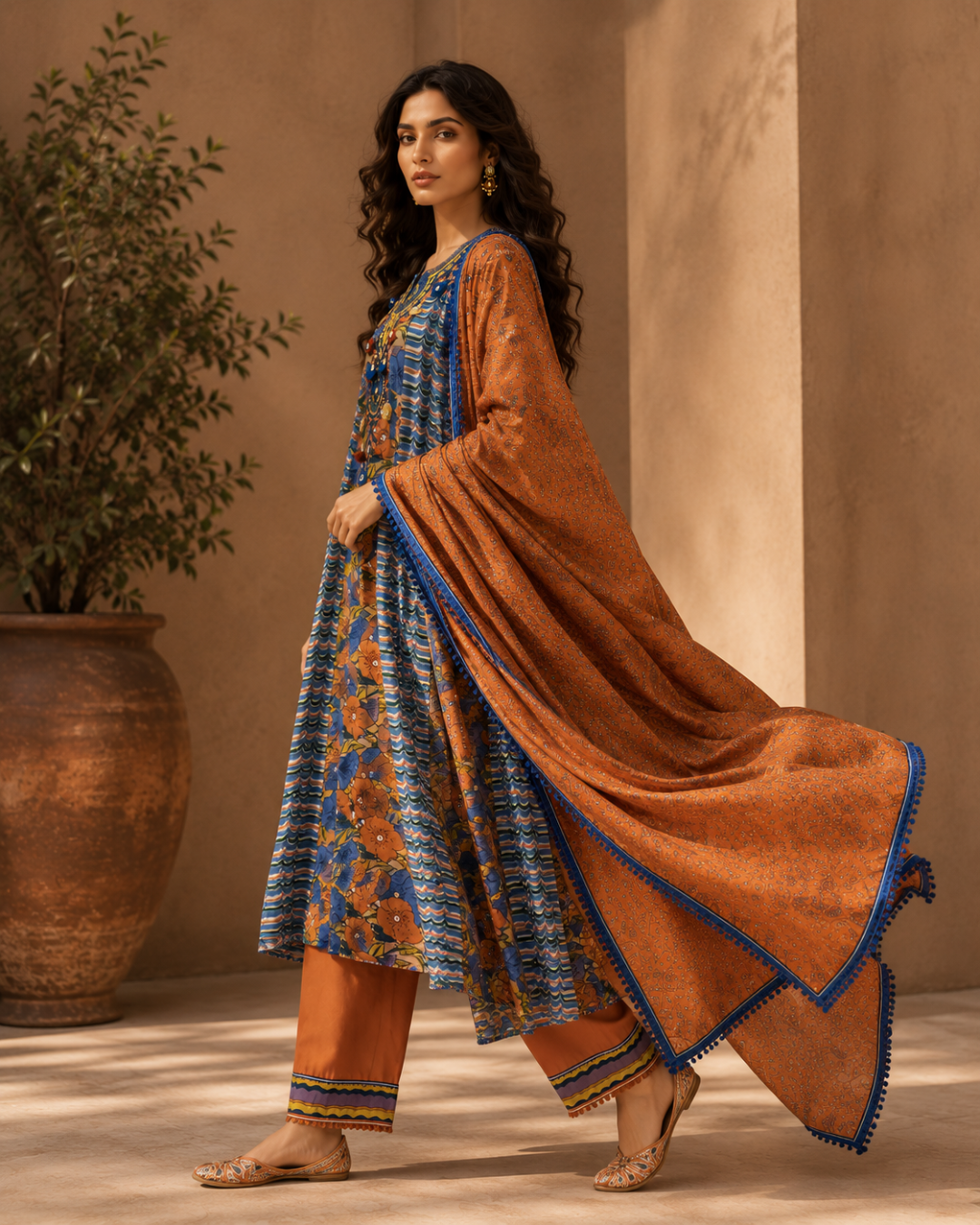 Sapphire Bloom Muslin Cotton Suit Set