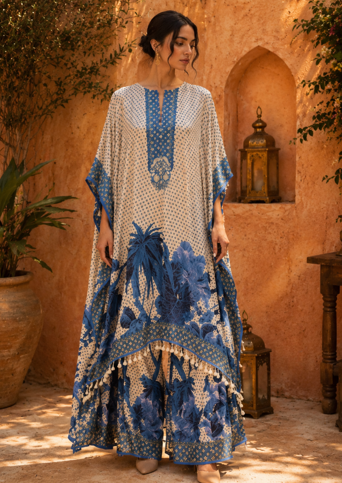 Azure Bloom Muslin Kaftan Set
