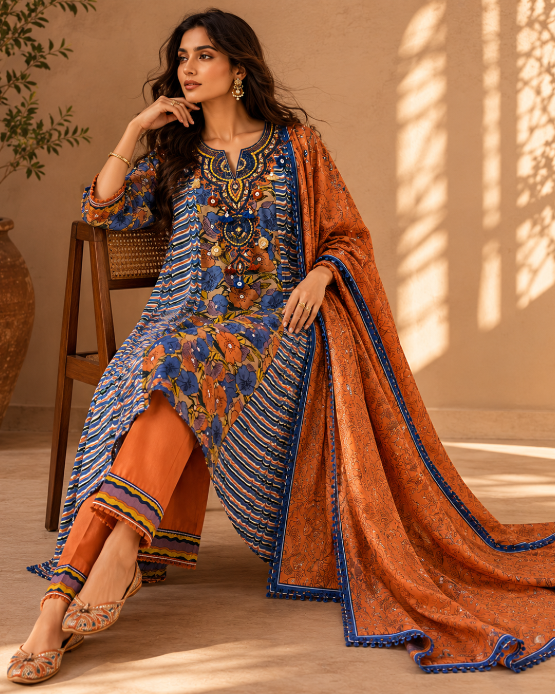 Sapphire Bloom Muslin Cotton Suit Set