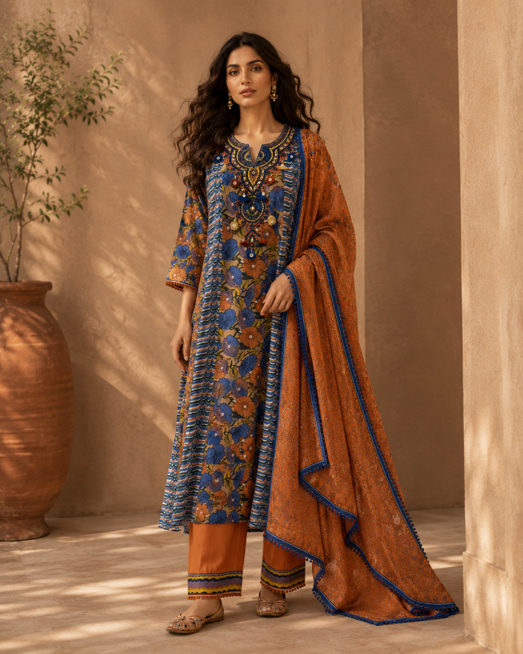 Sapphire Bloom Muslin Cotton Suit Set
