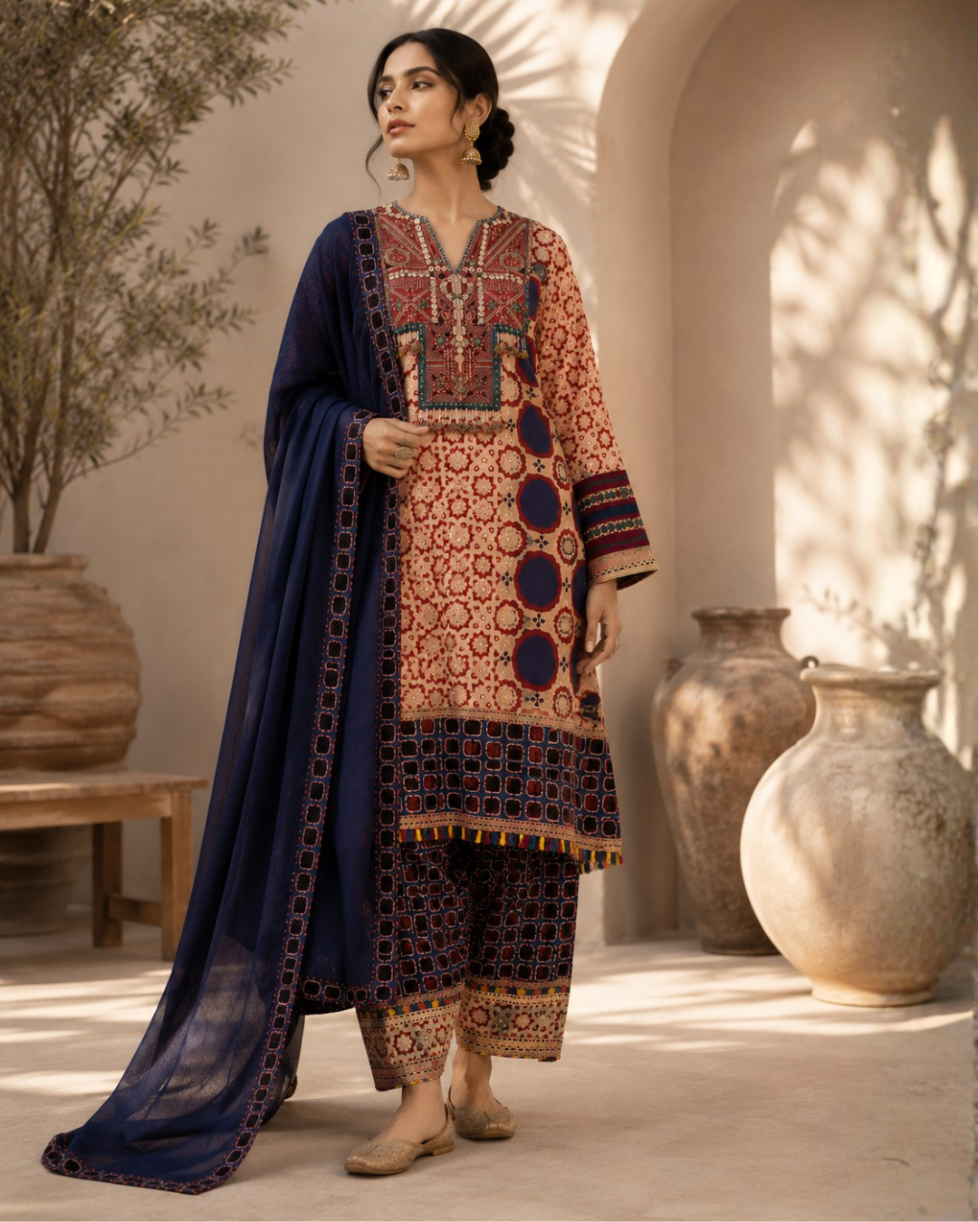 Midnight Mosaic Muslin Cotton Suit Set