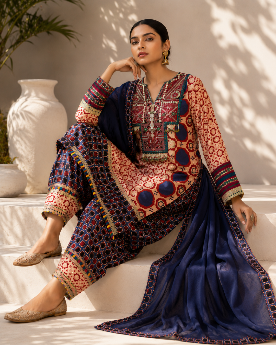 Midnight Mosaic Muslin Cotton Suit Set