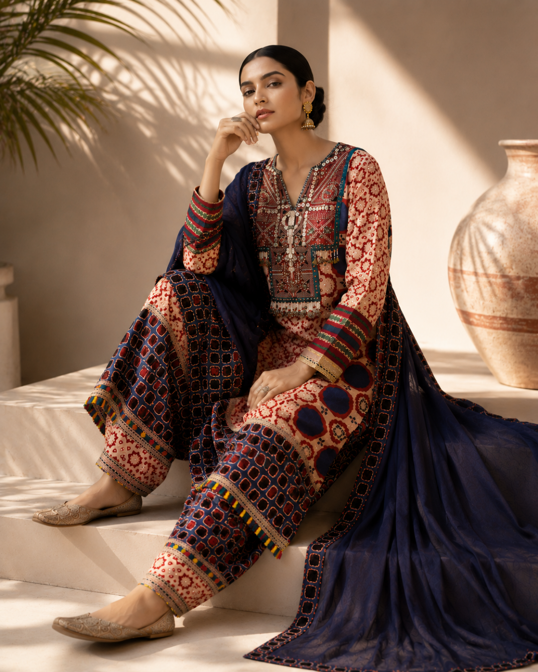 Midnight Mosaic Muslin Cotton Suit Set