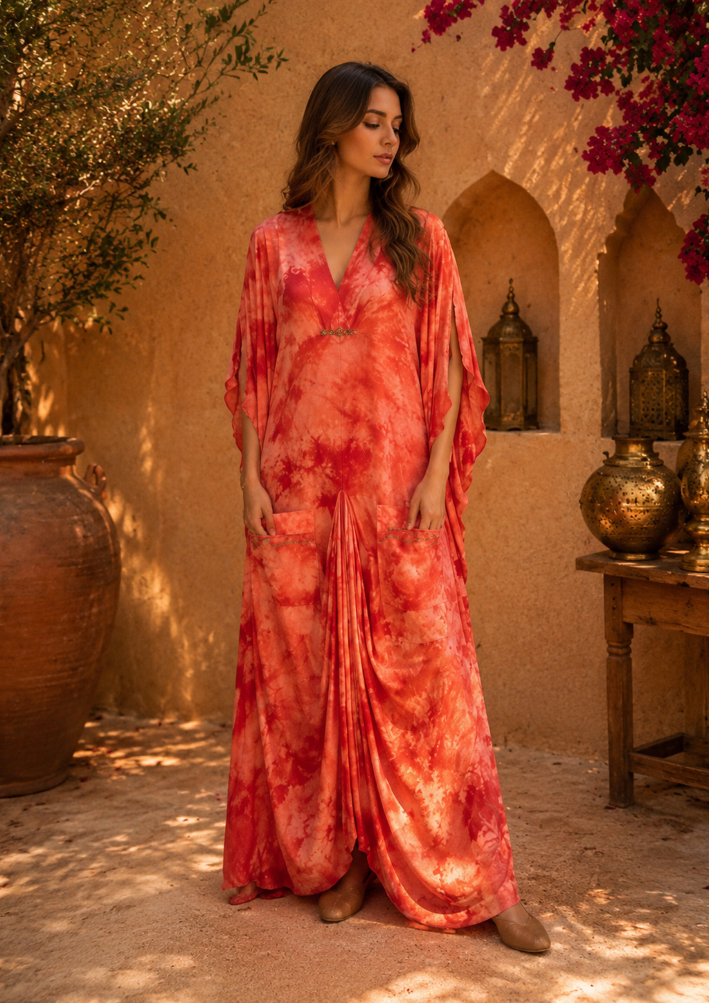 Sunset Reverie Moss Georgette Kaftan