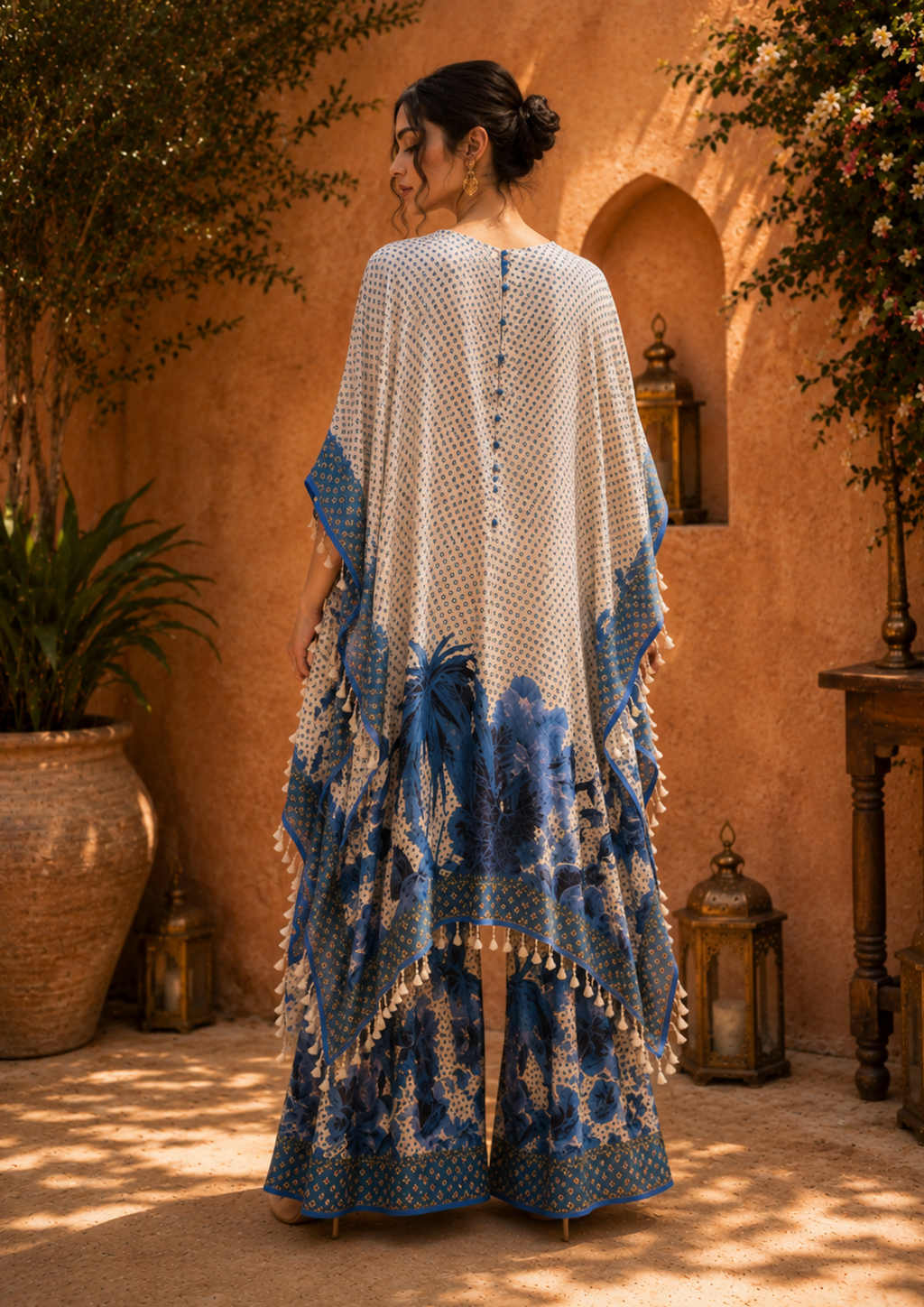 Azure Bloom Muslin Kaftan Set