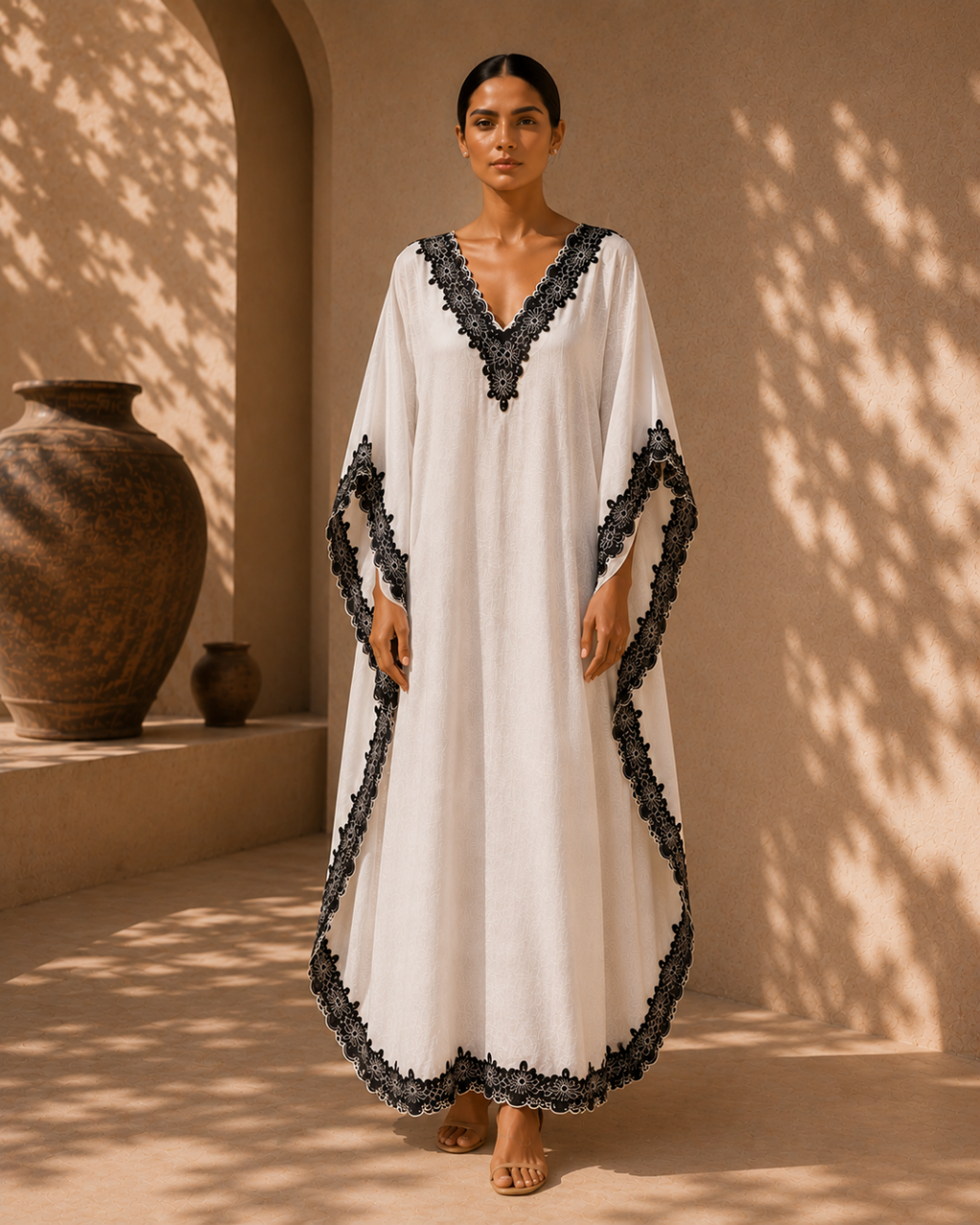 Ivory Noir Linen Kaftan