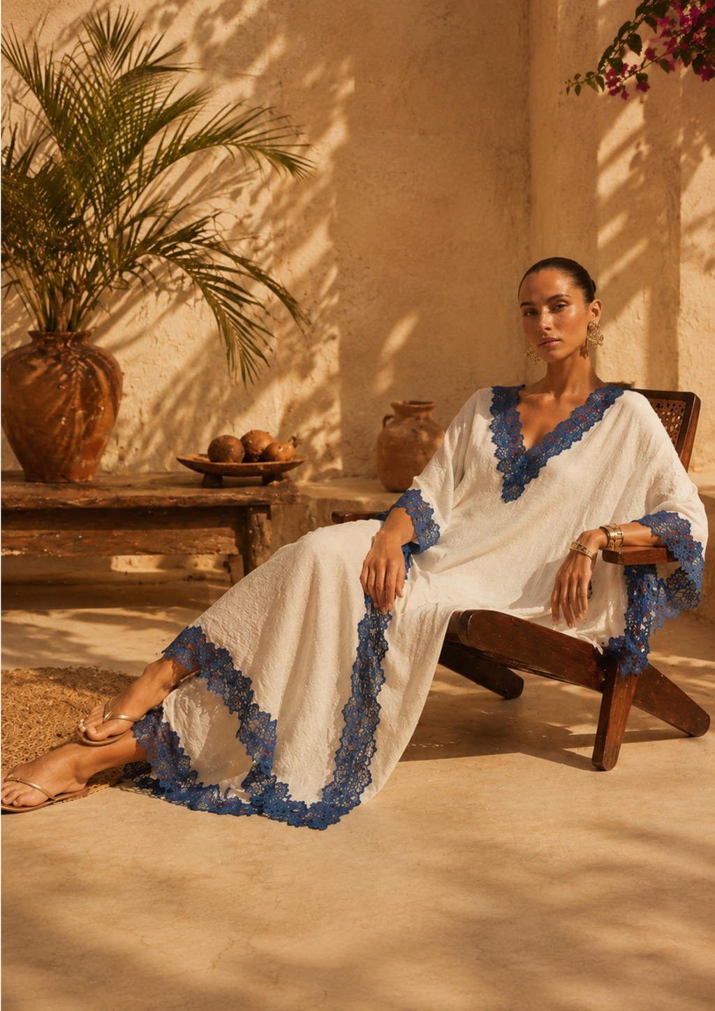 Azure Lace Linen Kaftan