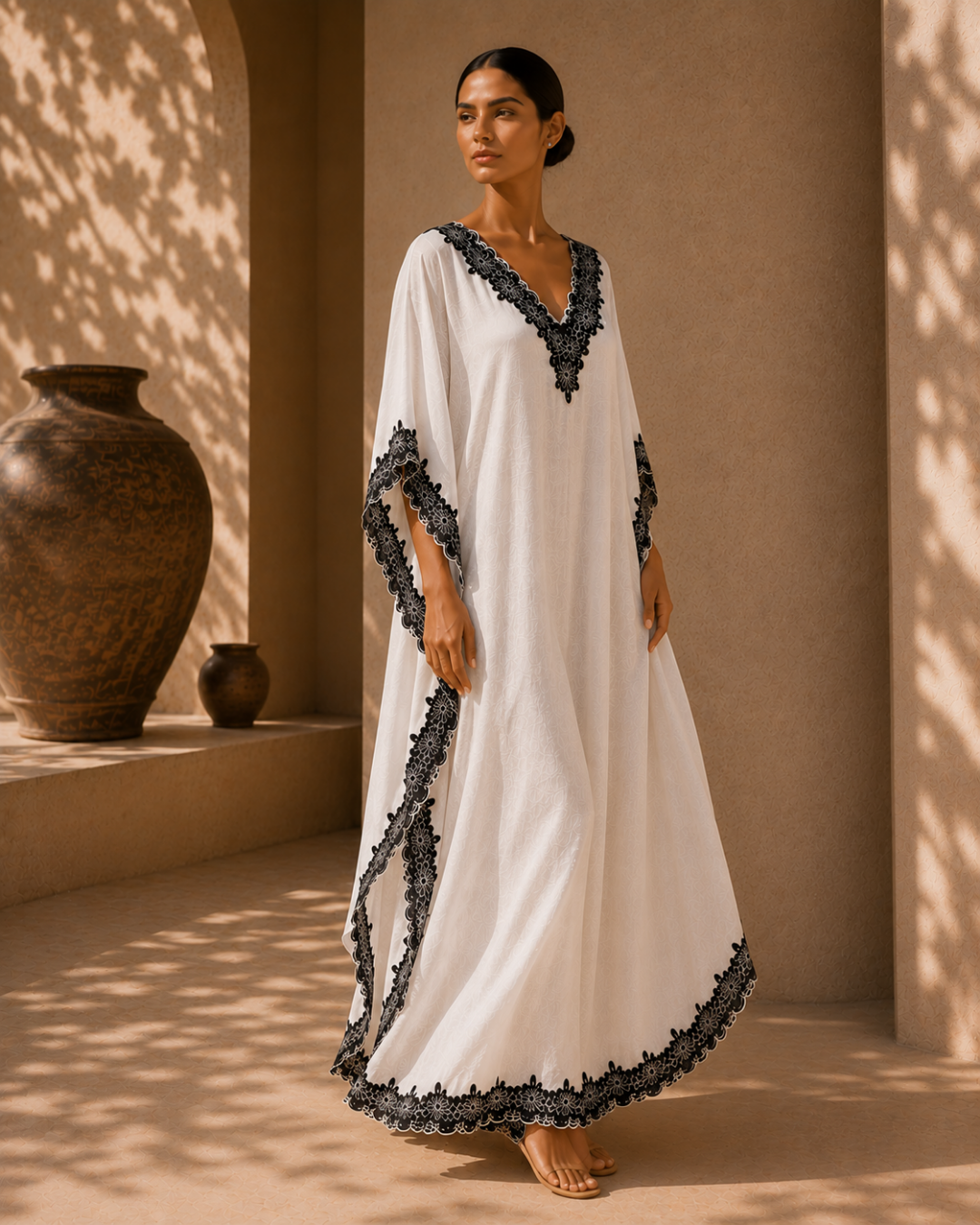 Ivory Noir Linen Kaftan