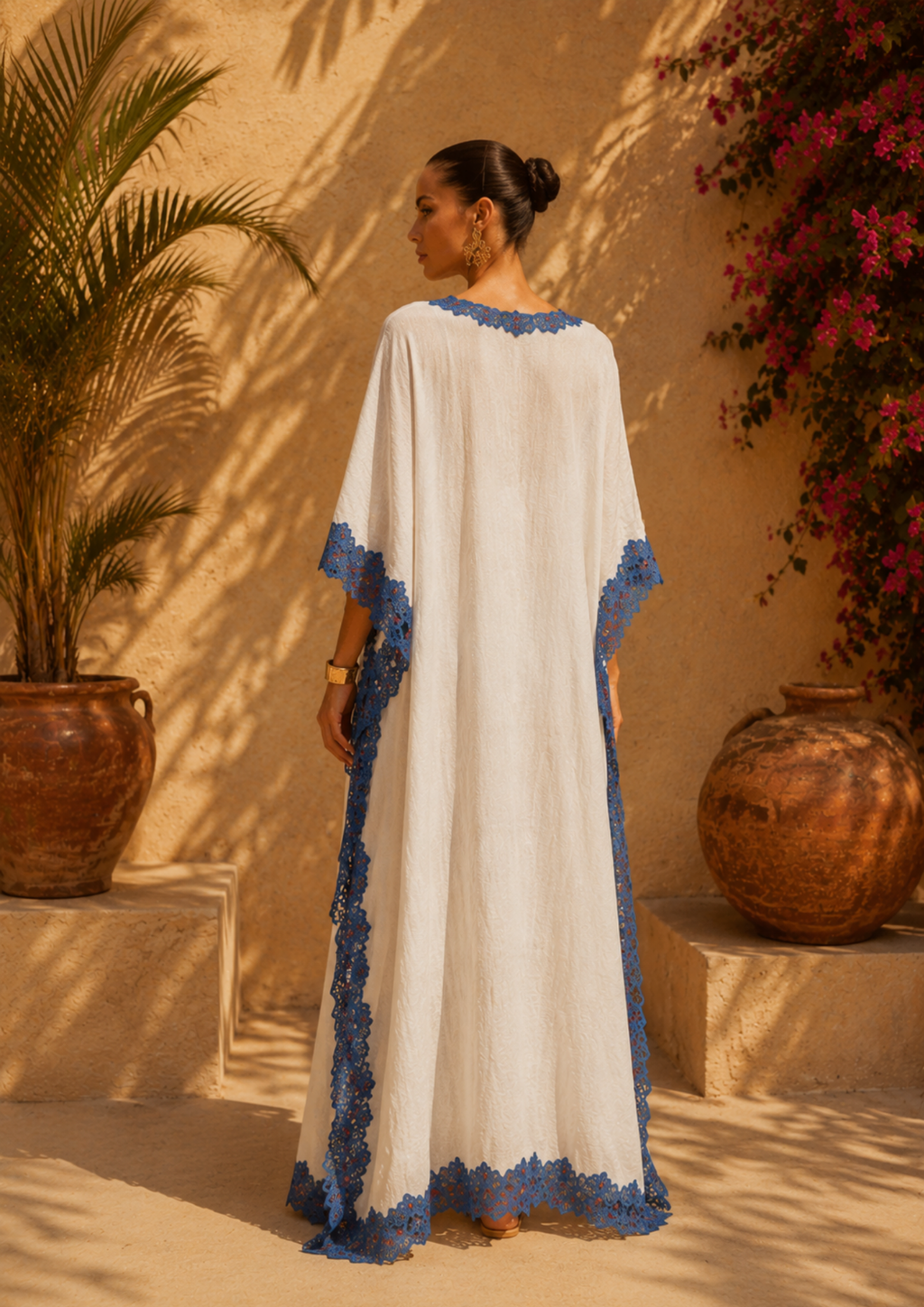 Azure Lace Linen Kaftan