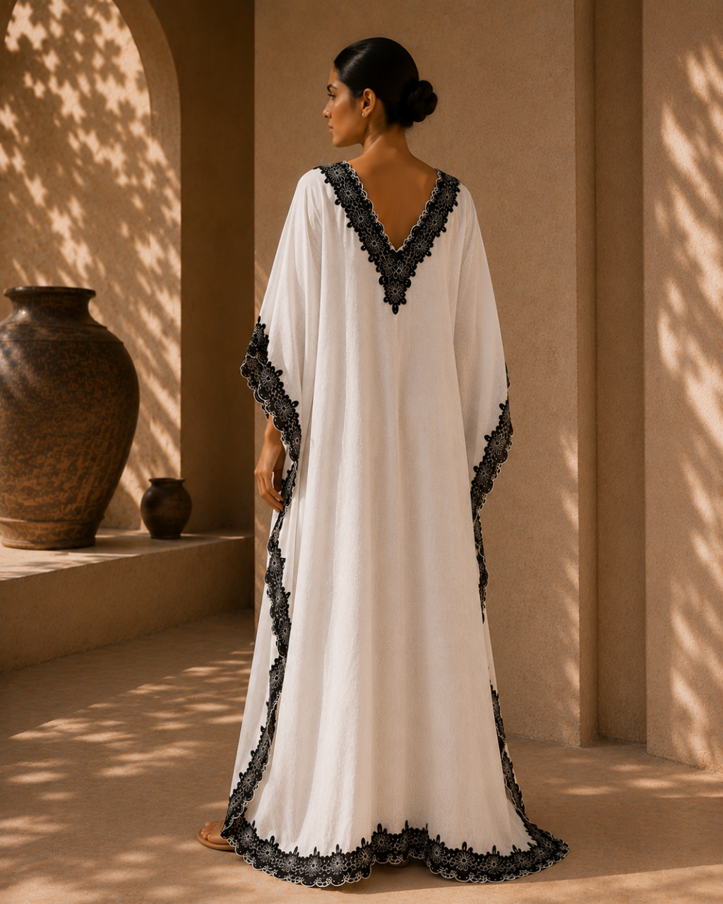 Ivory Noir Linen Kaftan