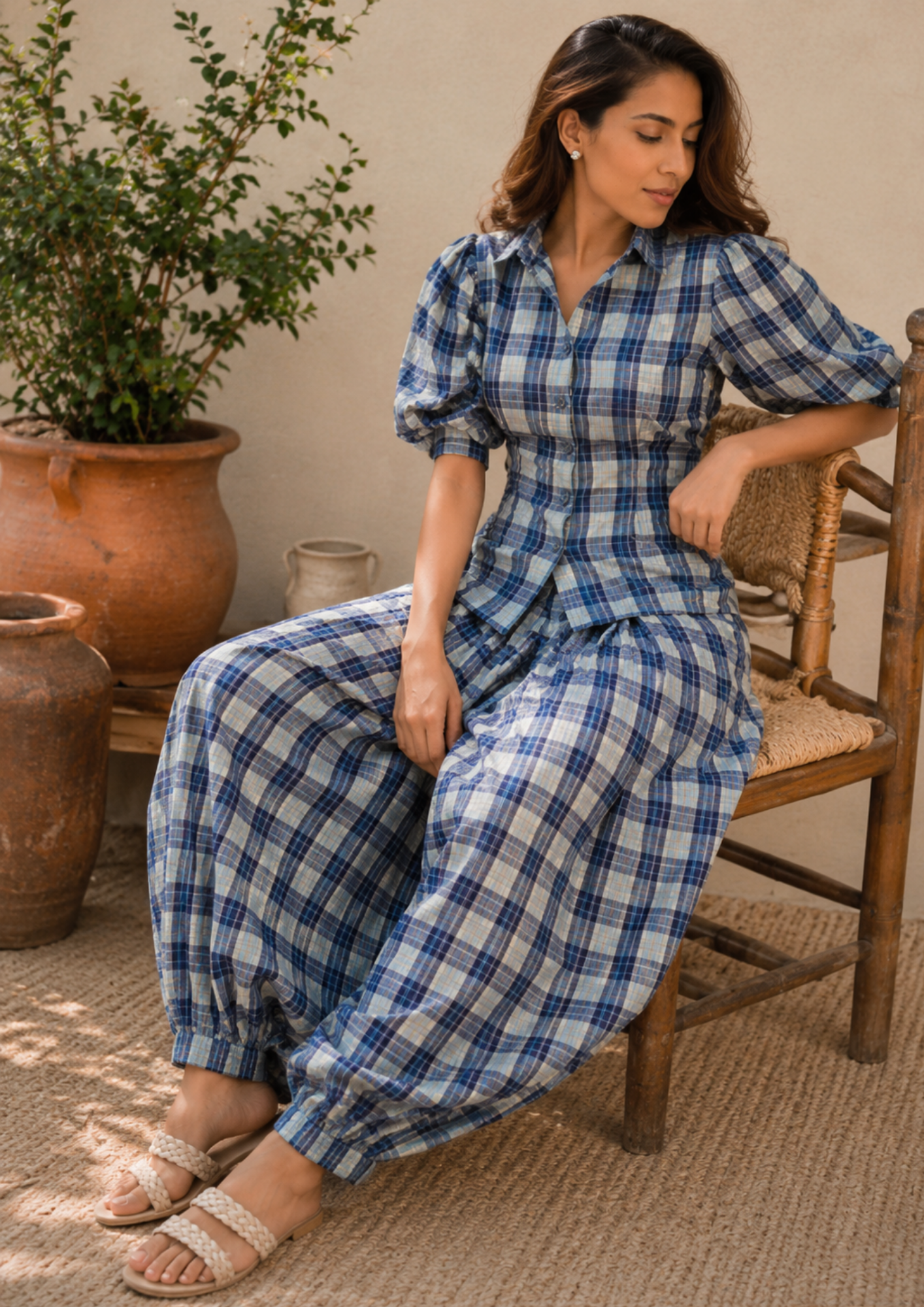 Azure Plaid Cotton Co-Ord Set