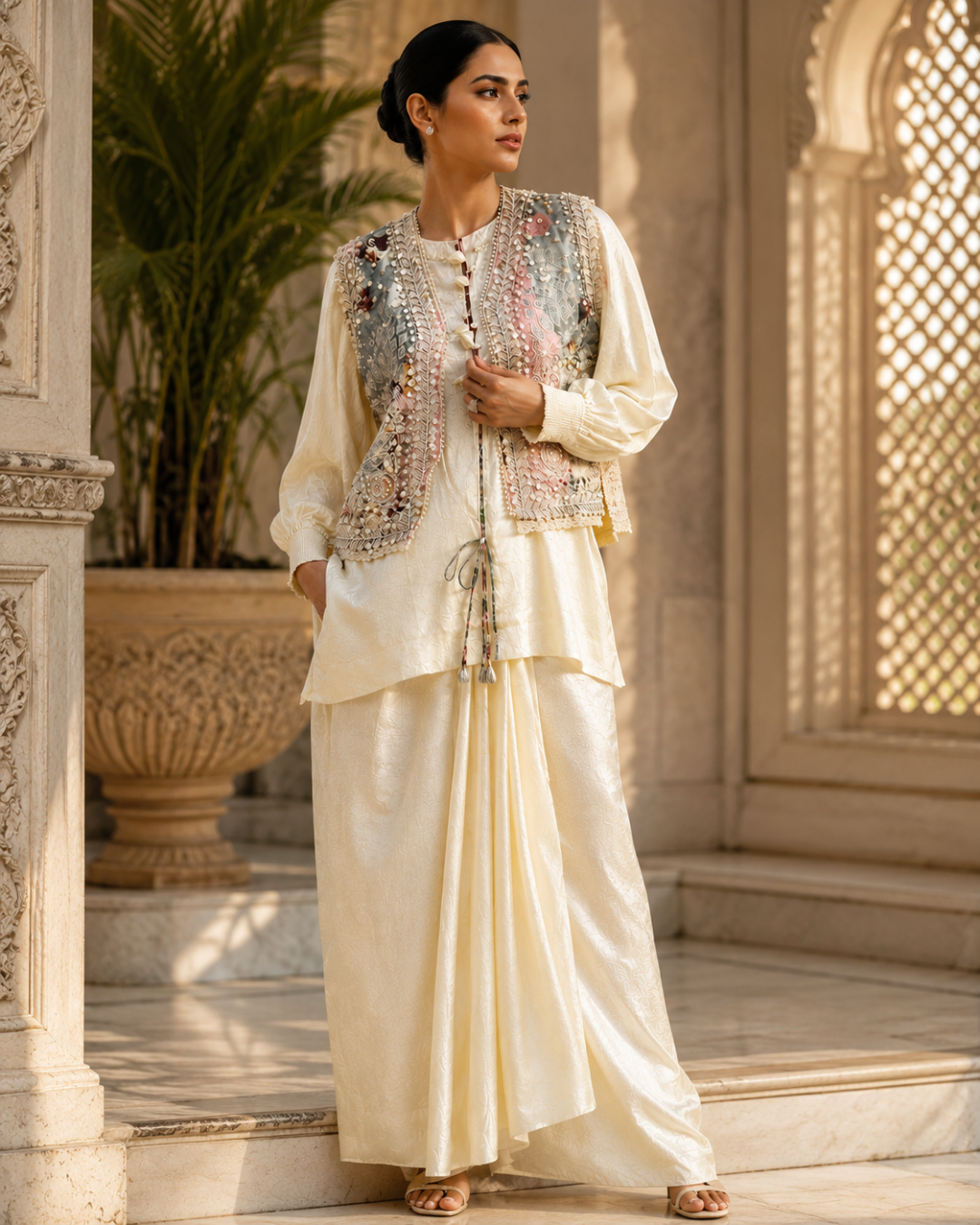 Ivory Grace Embroidered Jacket Set