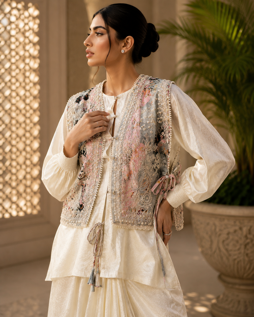 Ivory Grace Embroidered Jacket Set