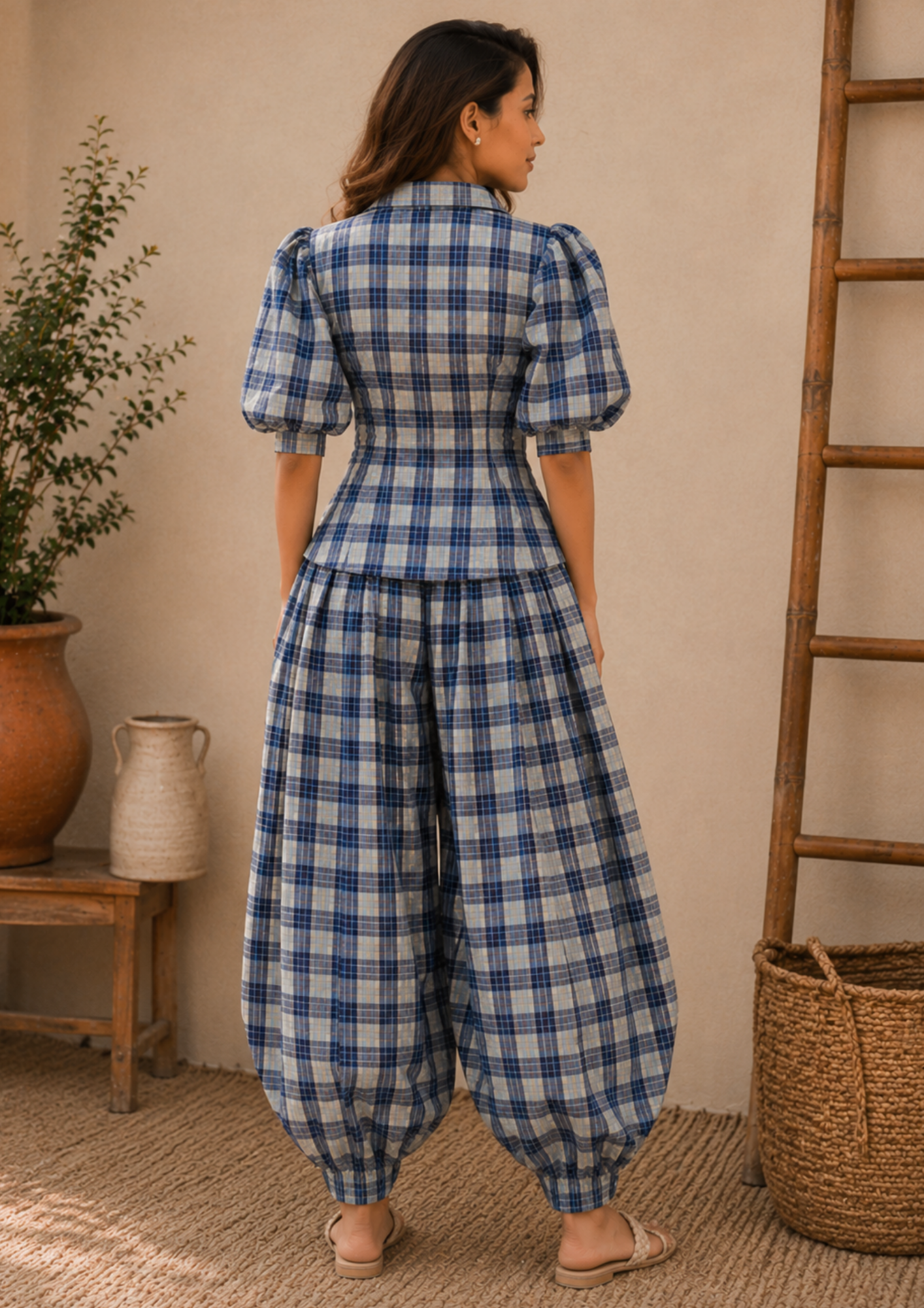 Azure Plaid Cotton Co-Ord Set