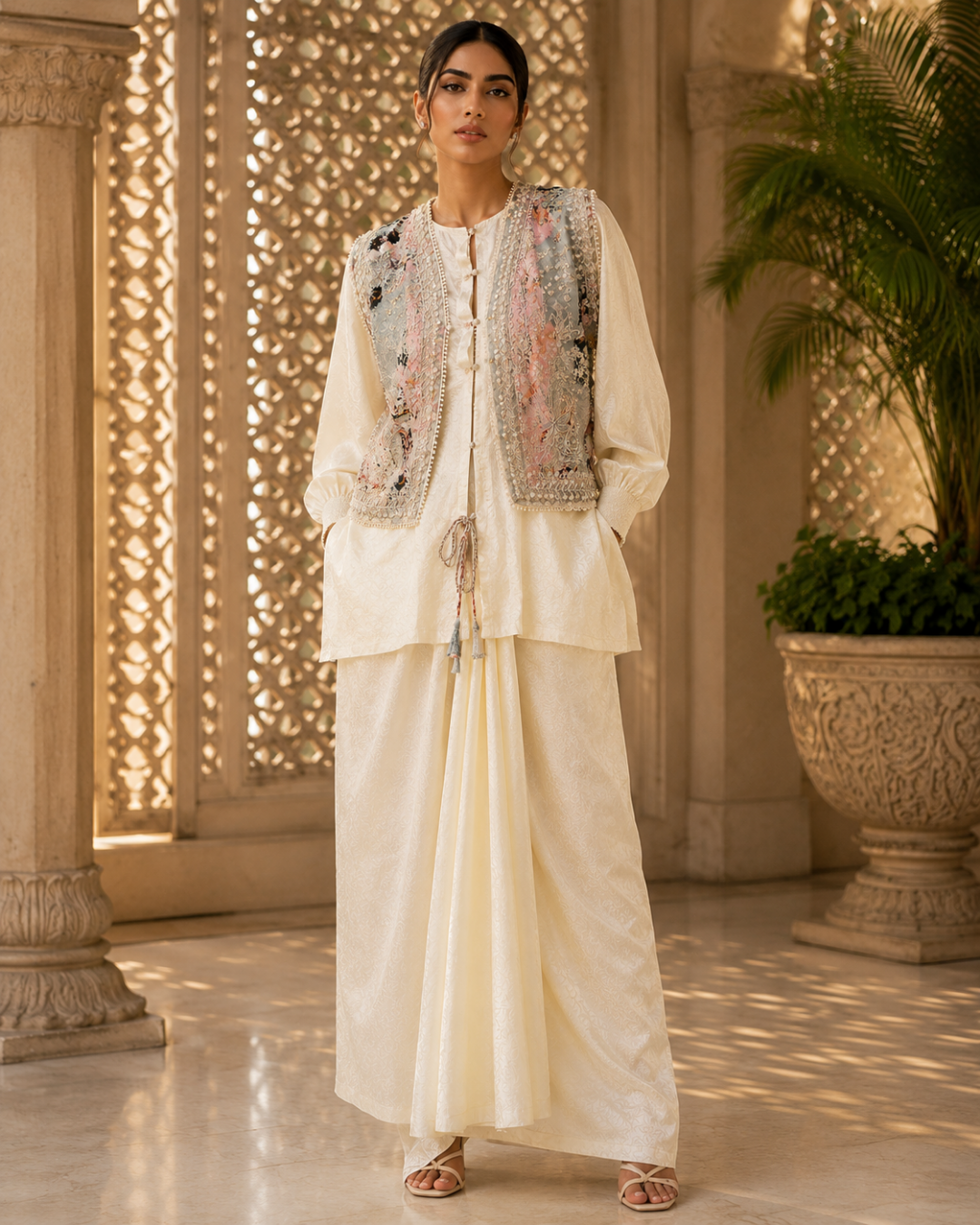Ivory Grace Embroidered Jacket Set