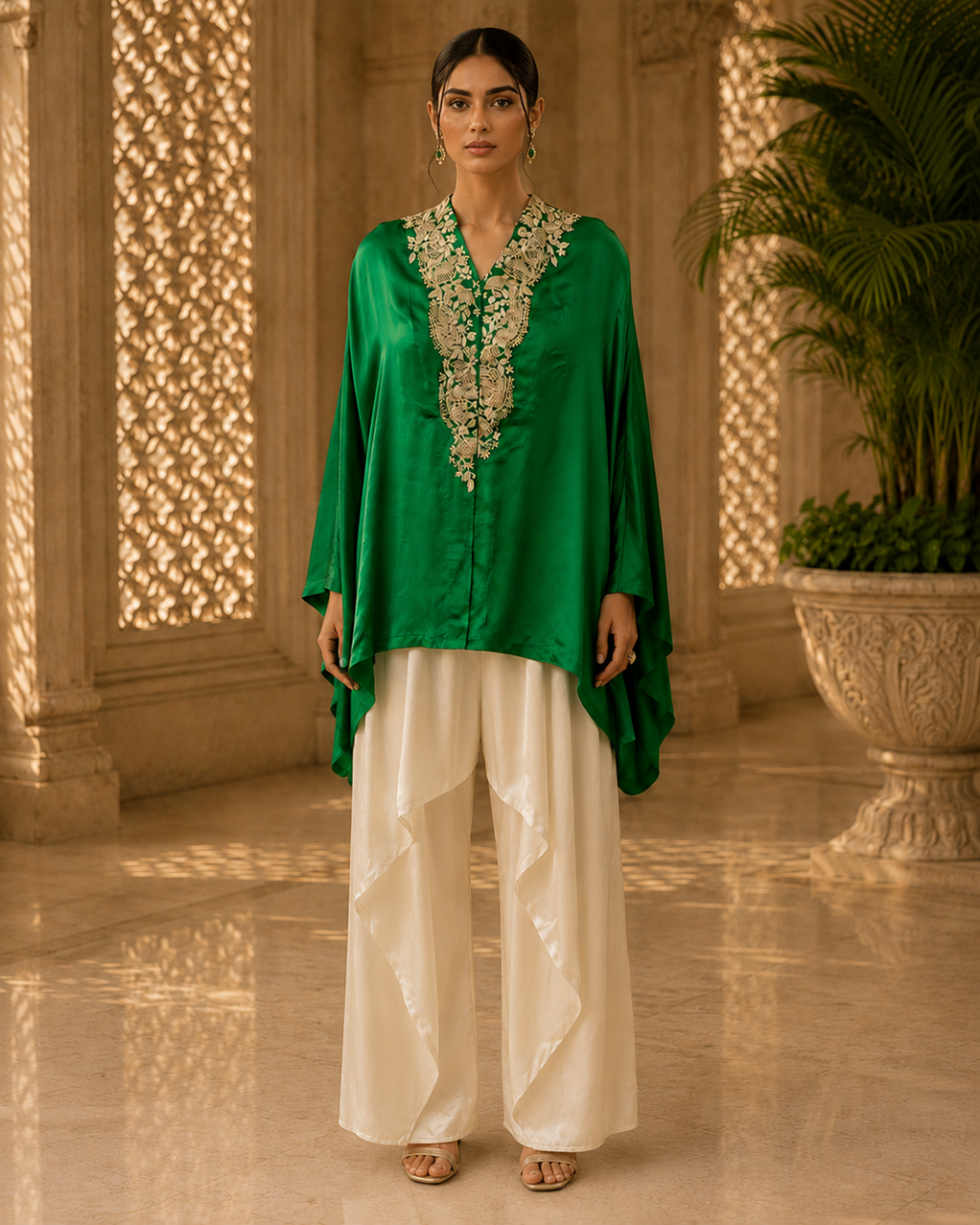 Emerald Luxe Embroidered Kaftan Set