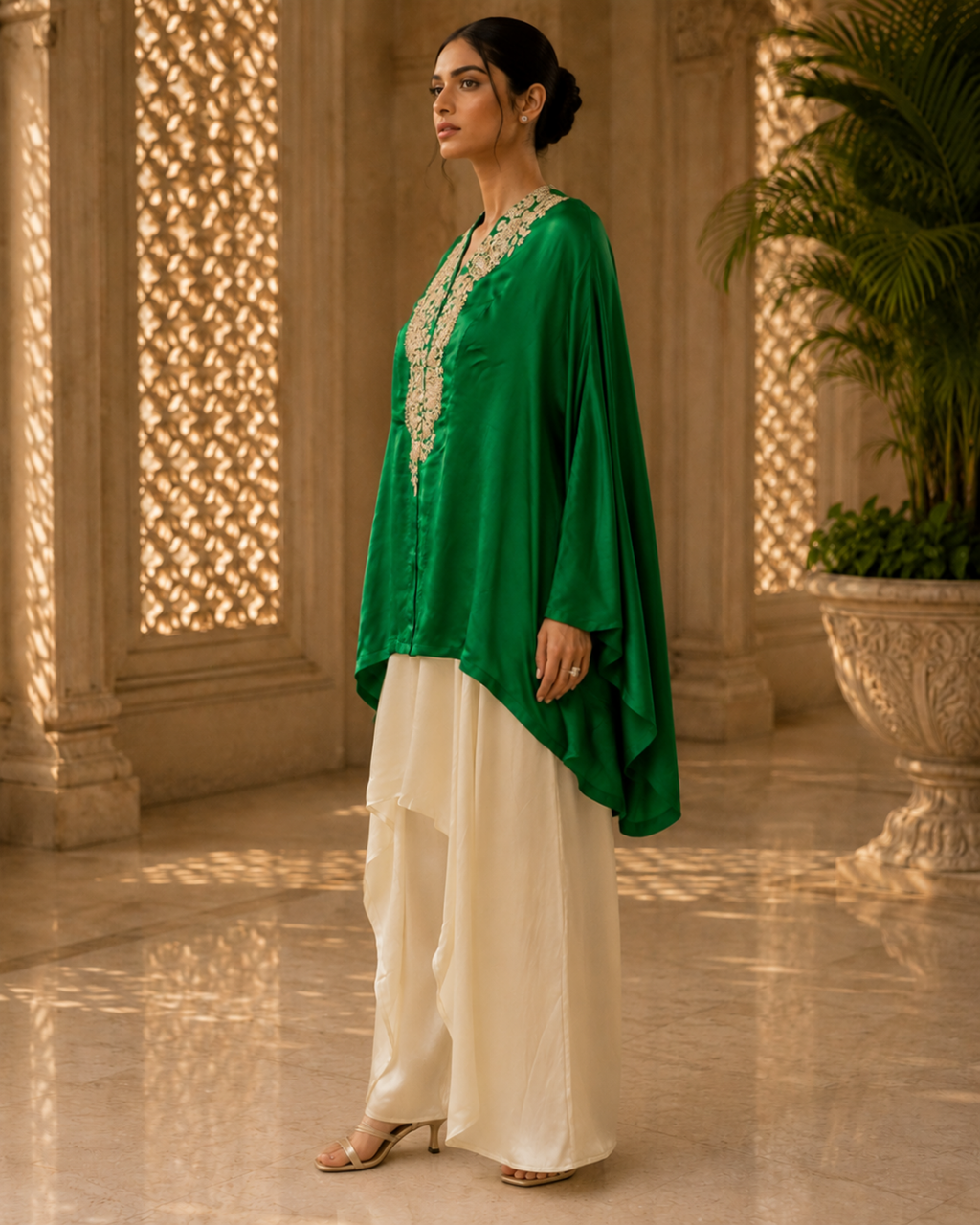 Emerald Luxe Embroidered Kaftan Set