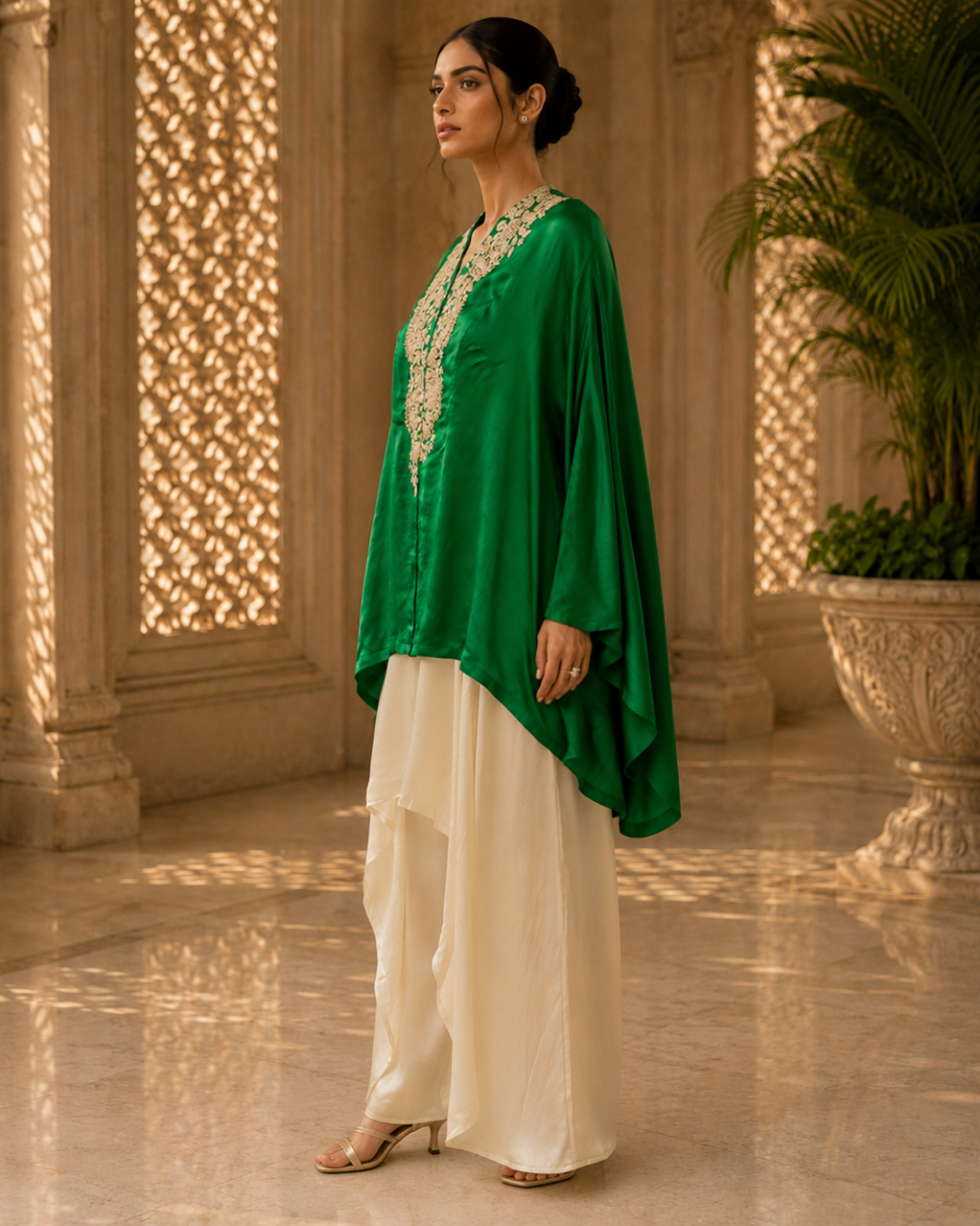 Emerald Luxe Embroidered Kaftan Set