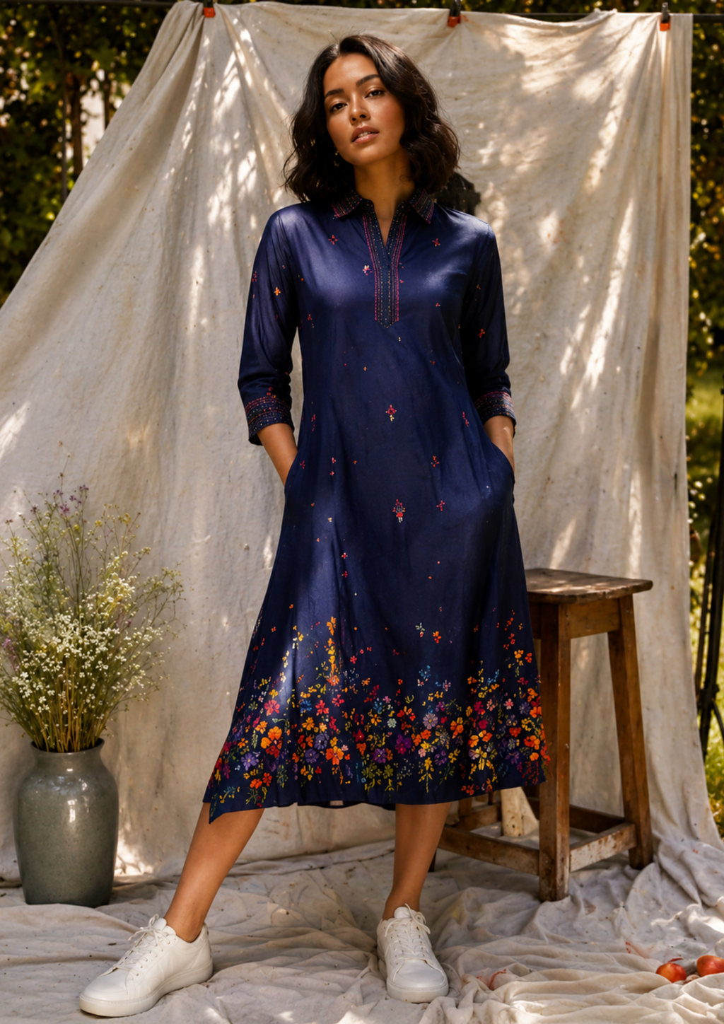 Midnight Bloom Denim Dress