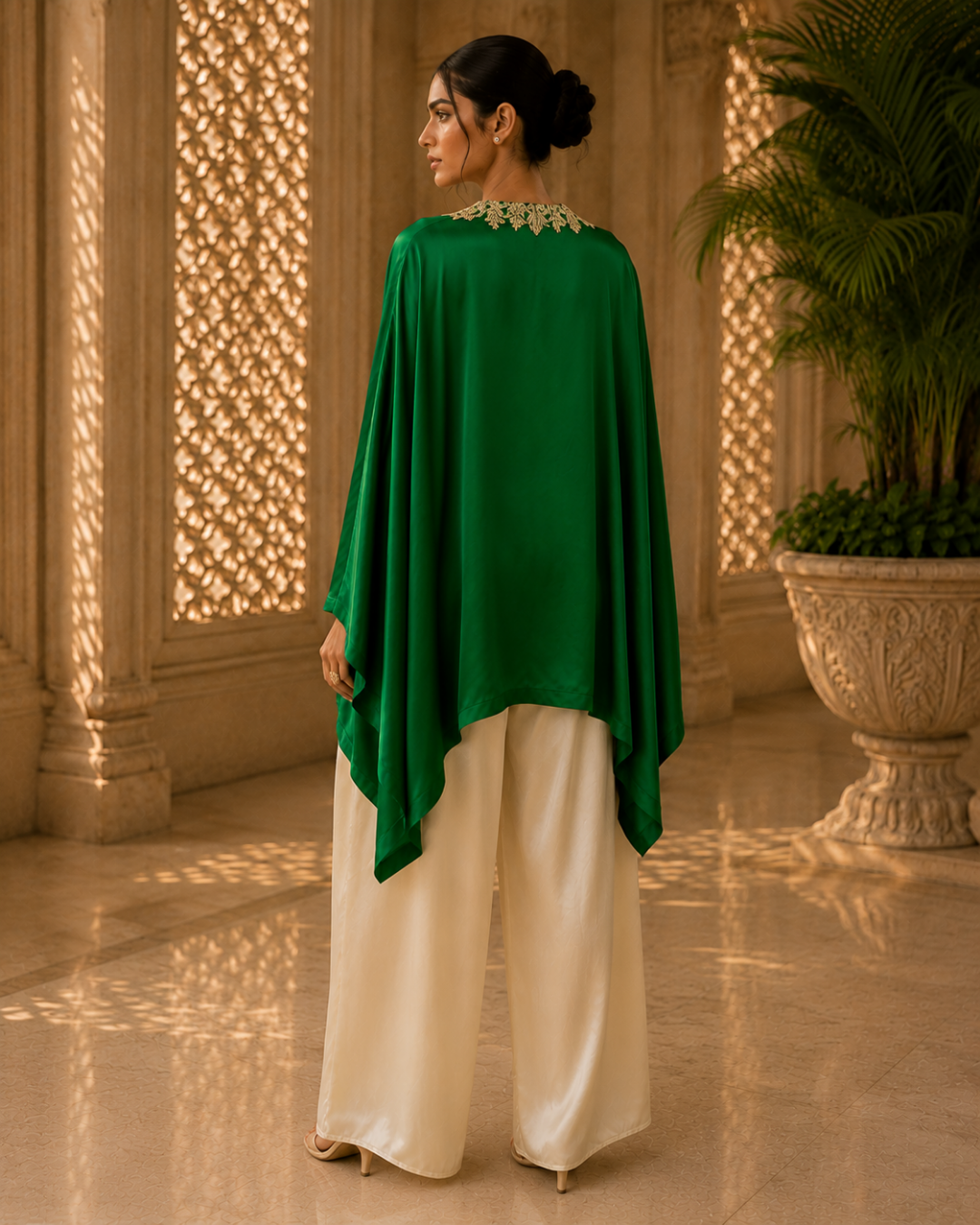 Emerald Luxe Embroidered Kaftan Set