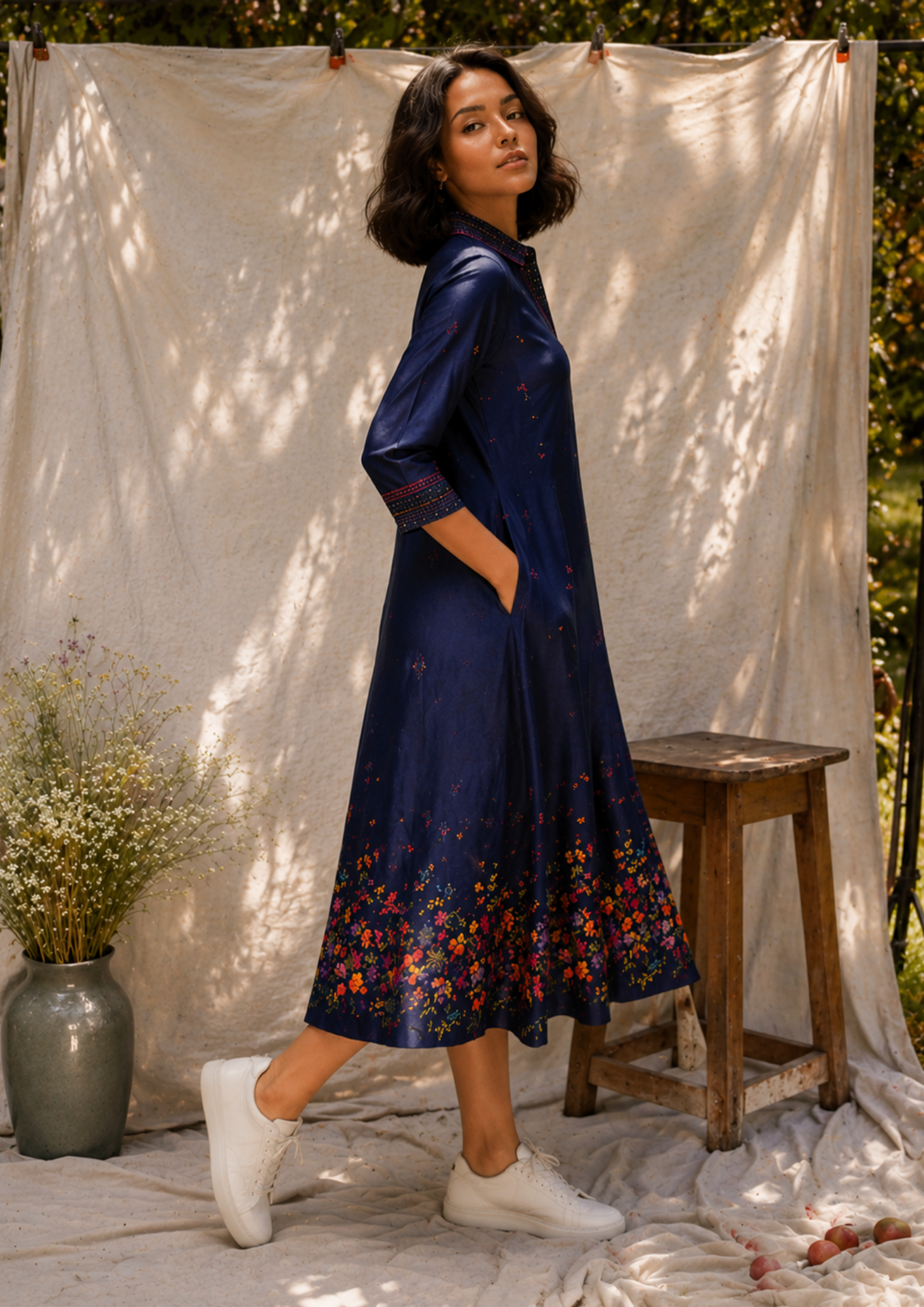 Midnight Bloom Denim Dress
