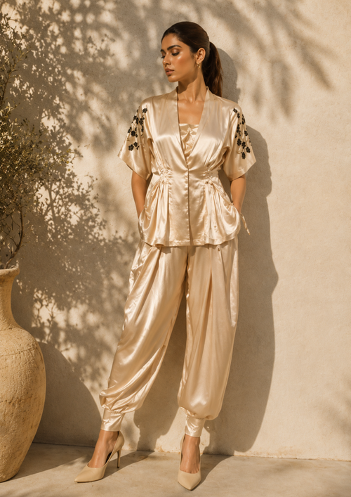 Champagne Glow Armani Satin Co-Ord Set