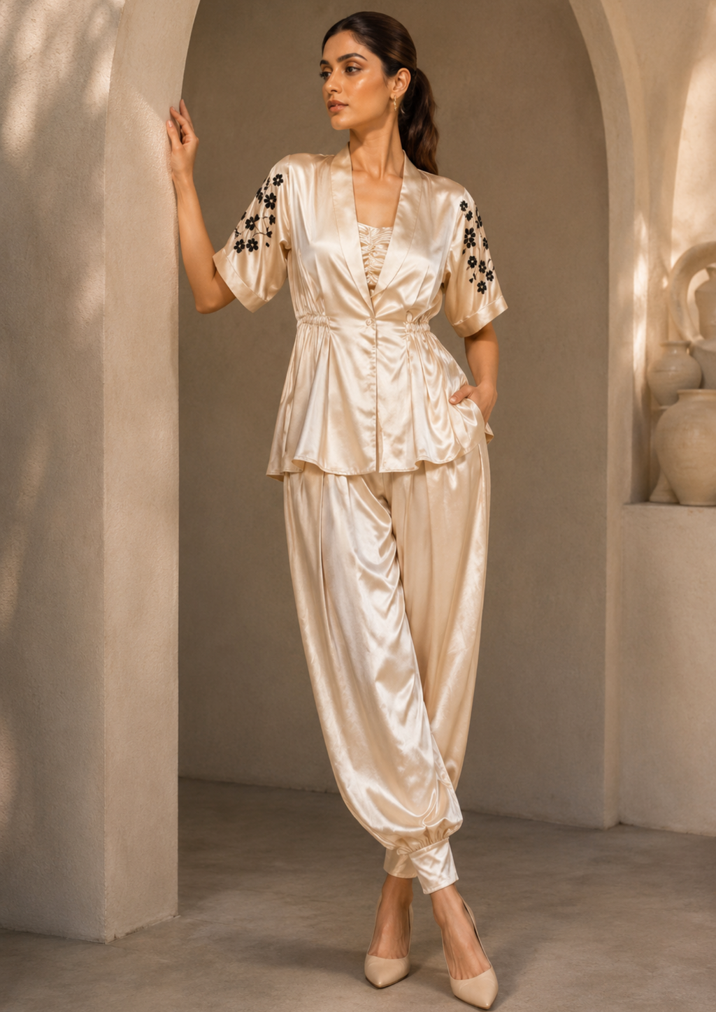 Champagne Glow Armani Satin Co-Ord Set