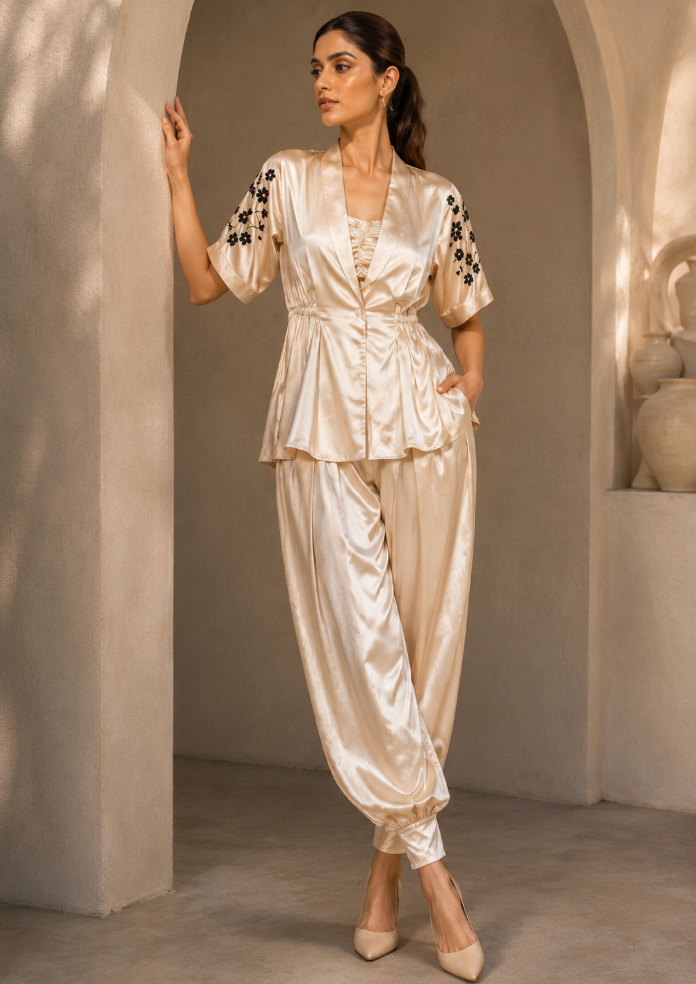 Champagne Glow Armani Satin Co-Ord Set