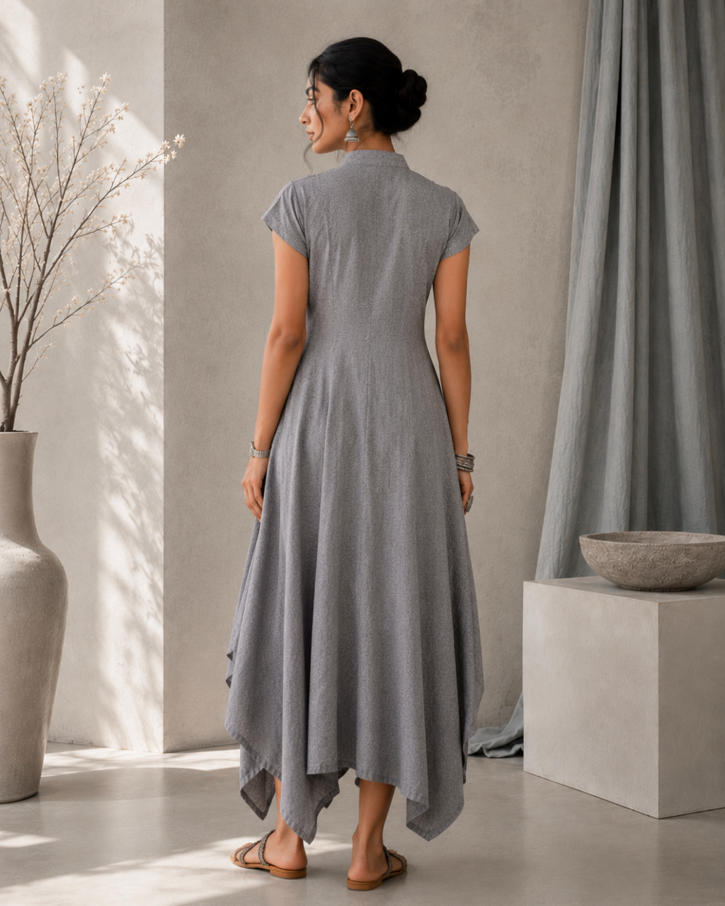 Silver Mist Draped Khadi Dress