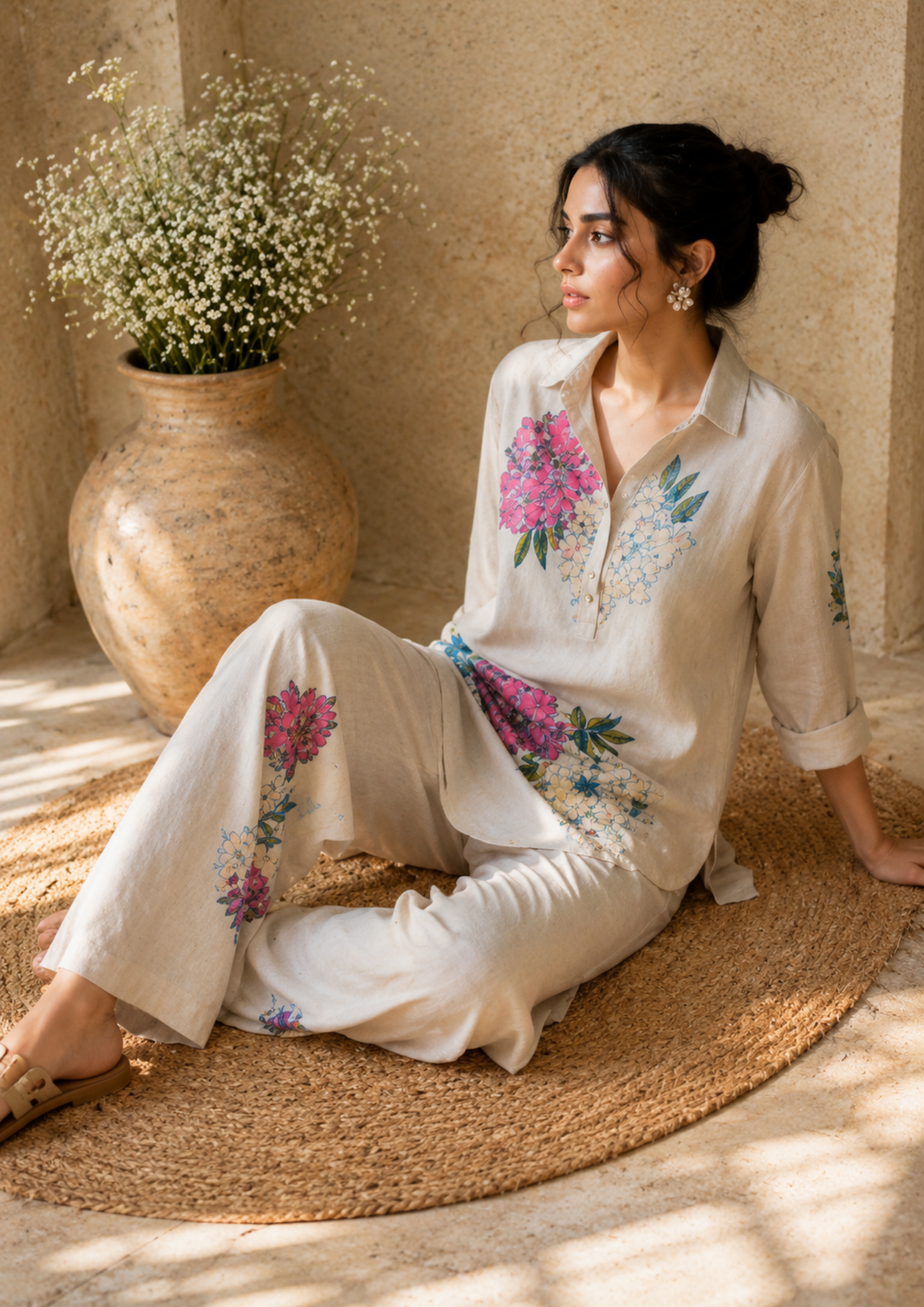 Ivory Bloom Muslin Cotton Co-Ord Set