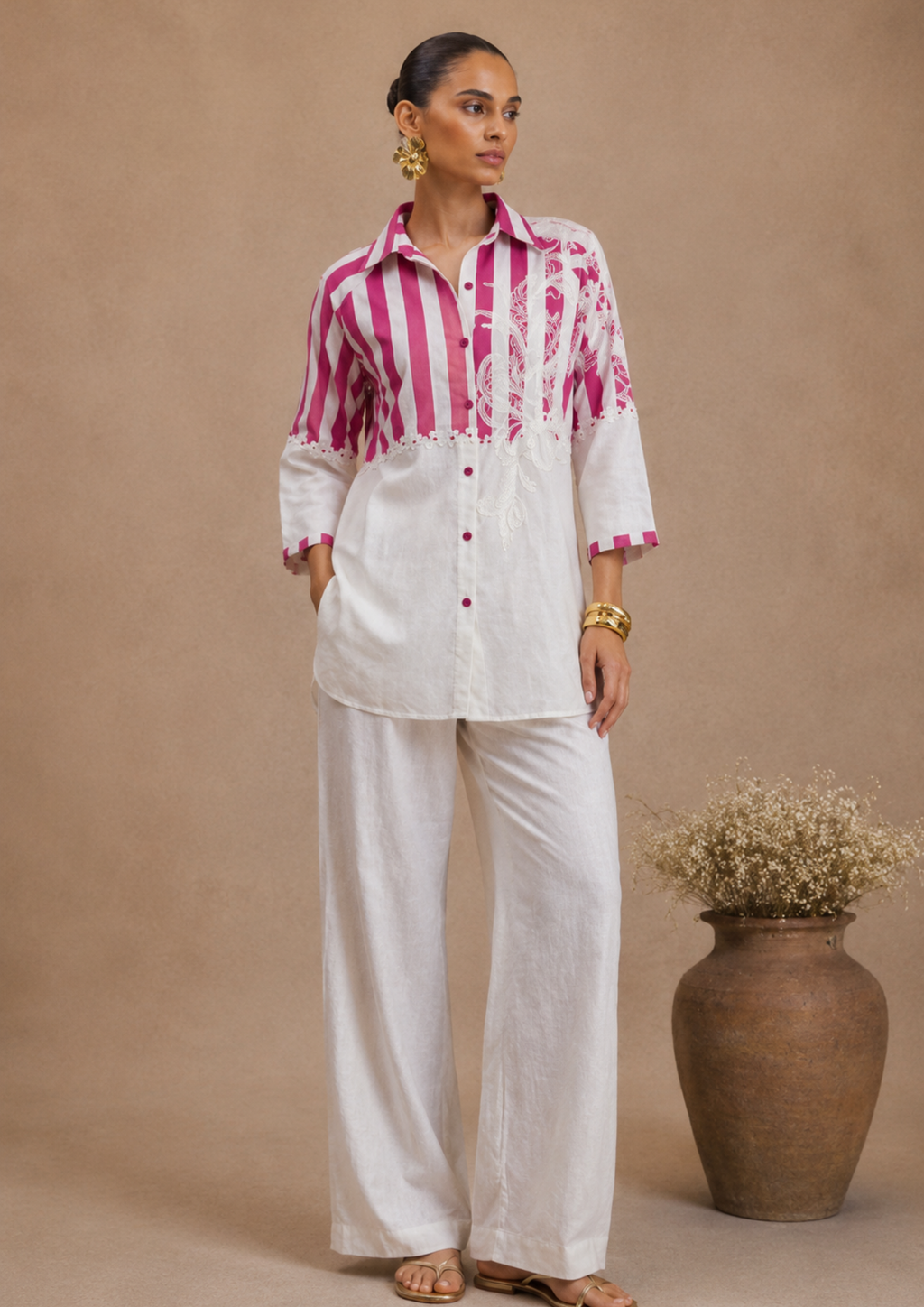 Fuchsia Bloom Embroidered Co-Ord Set