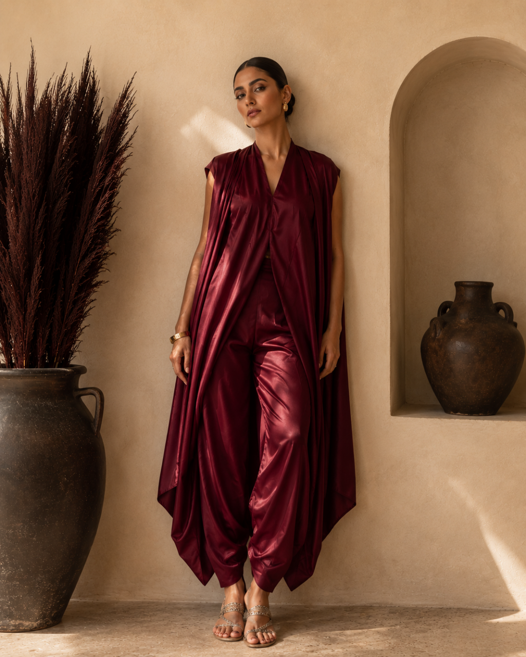 Bordeaux Drape Armani Satin Jumpsuit