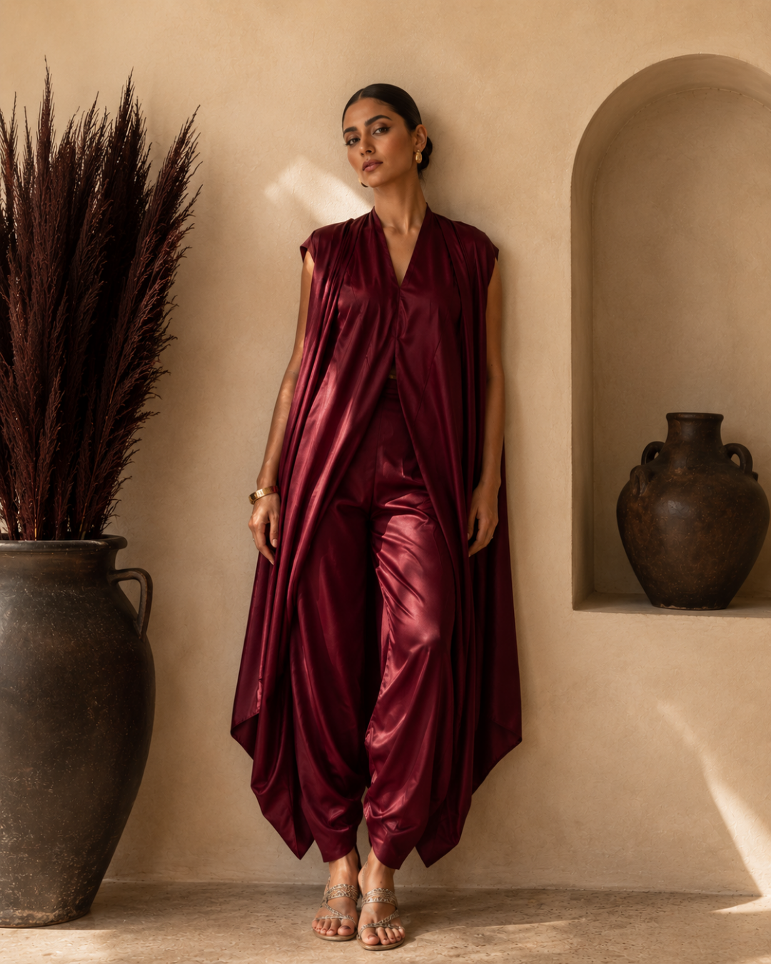 Bordeaux Drape Armani Satin Jumpsuit