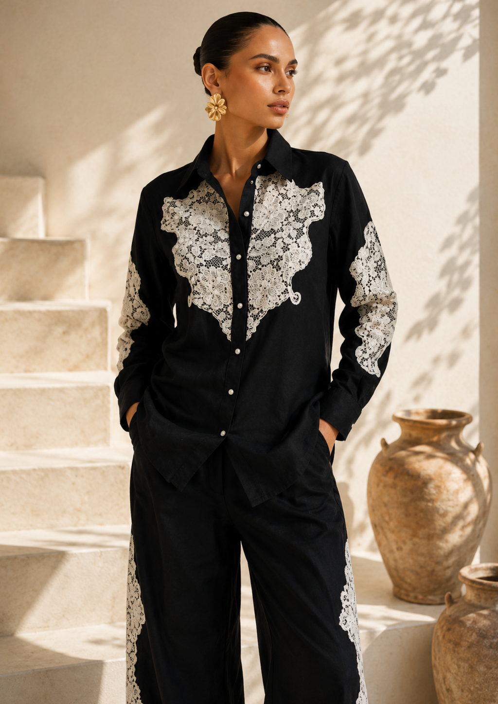 Midnight Lace Cotton Linen Co-Ord Set
