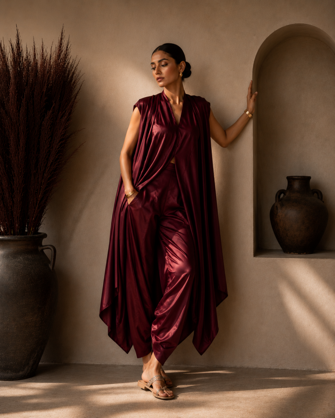 Bordeaux Drape Armani Satin Jumpsuit