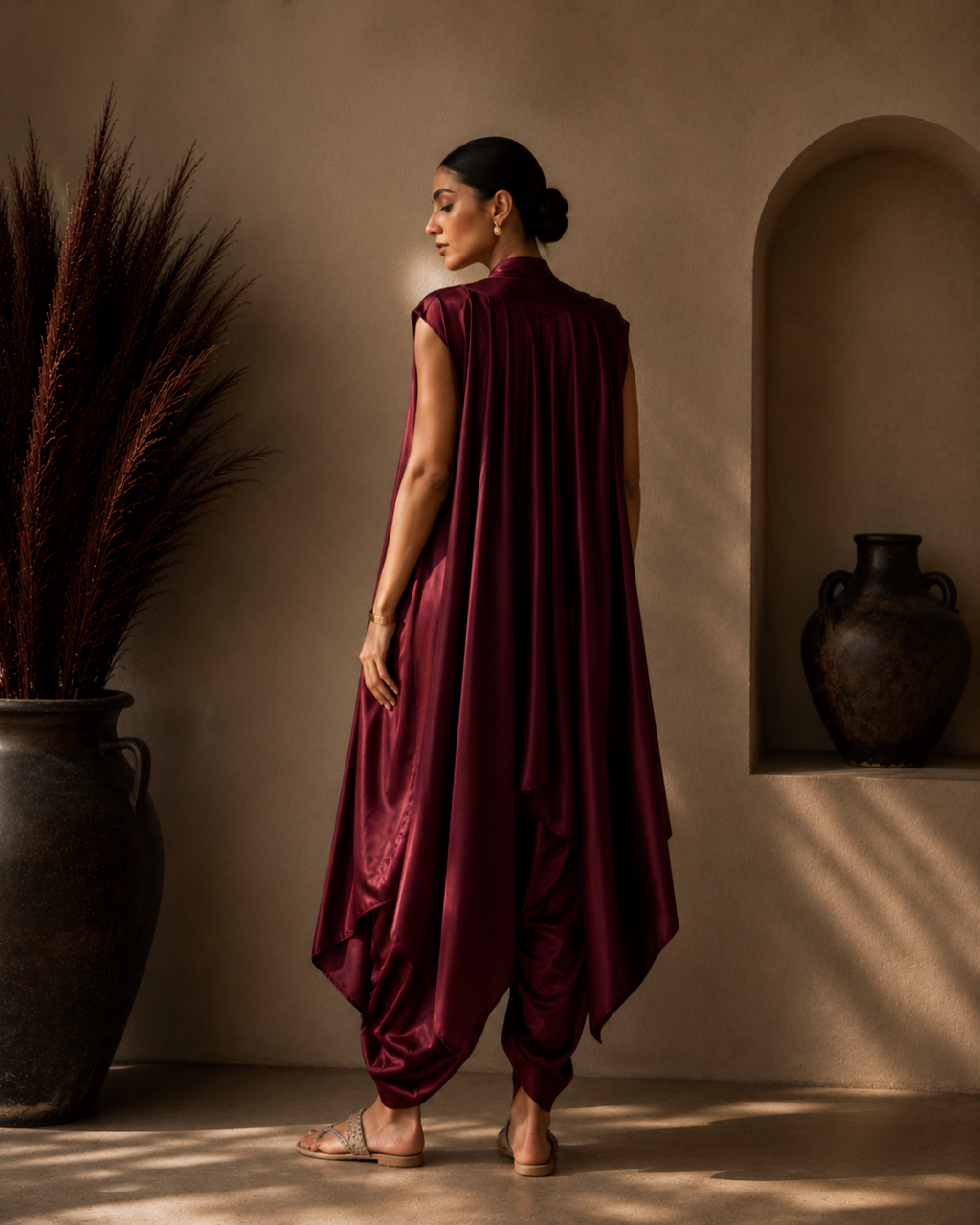 Bordeaux Drape Armani Satin Jumpsuit