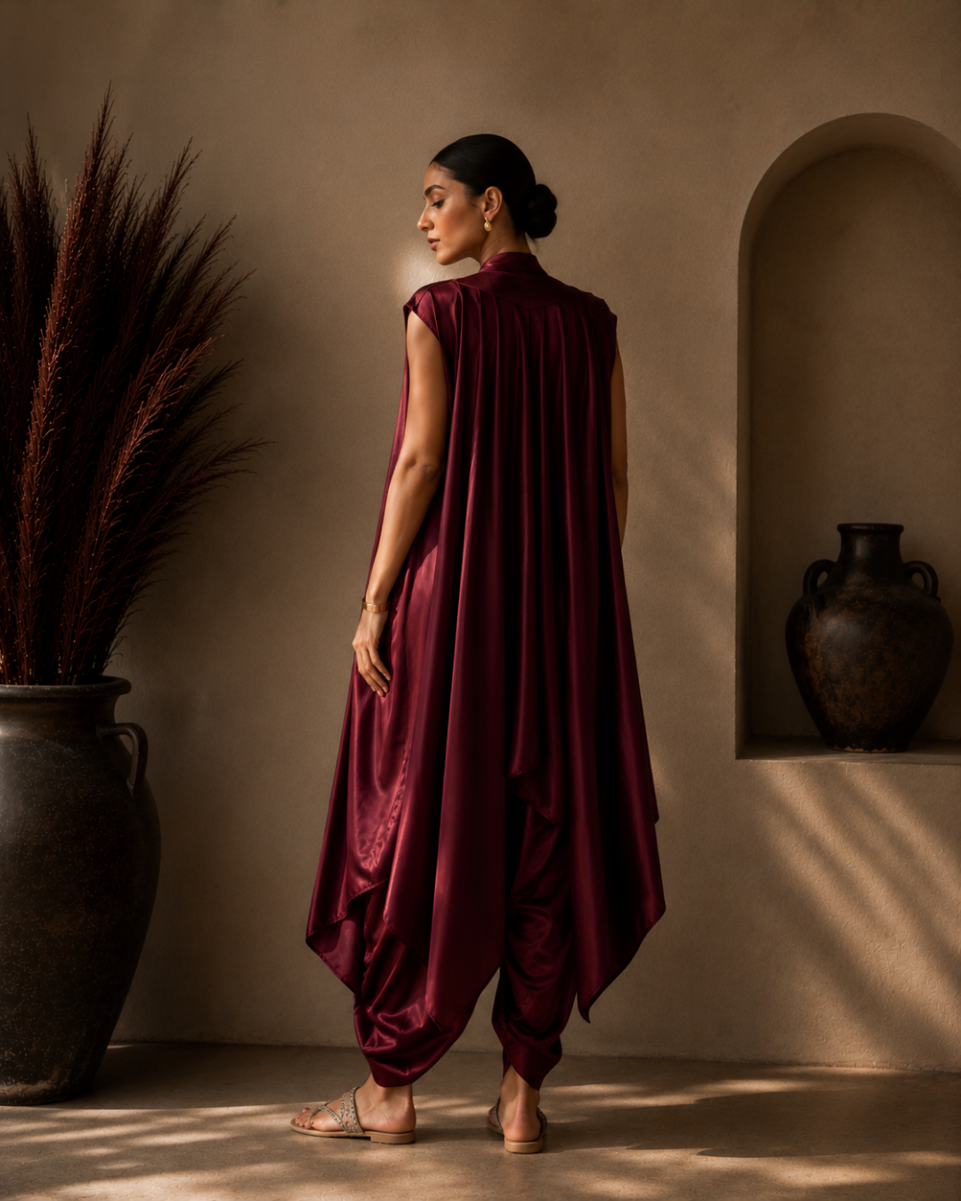 Bordeaux Drape Armani Satin Jumpsuit