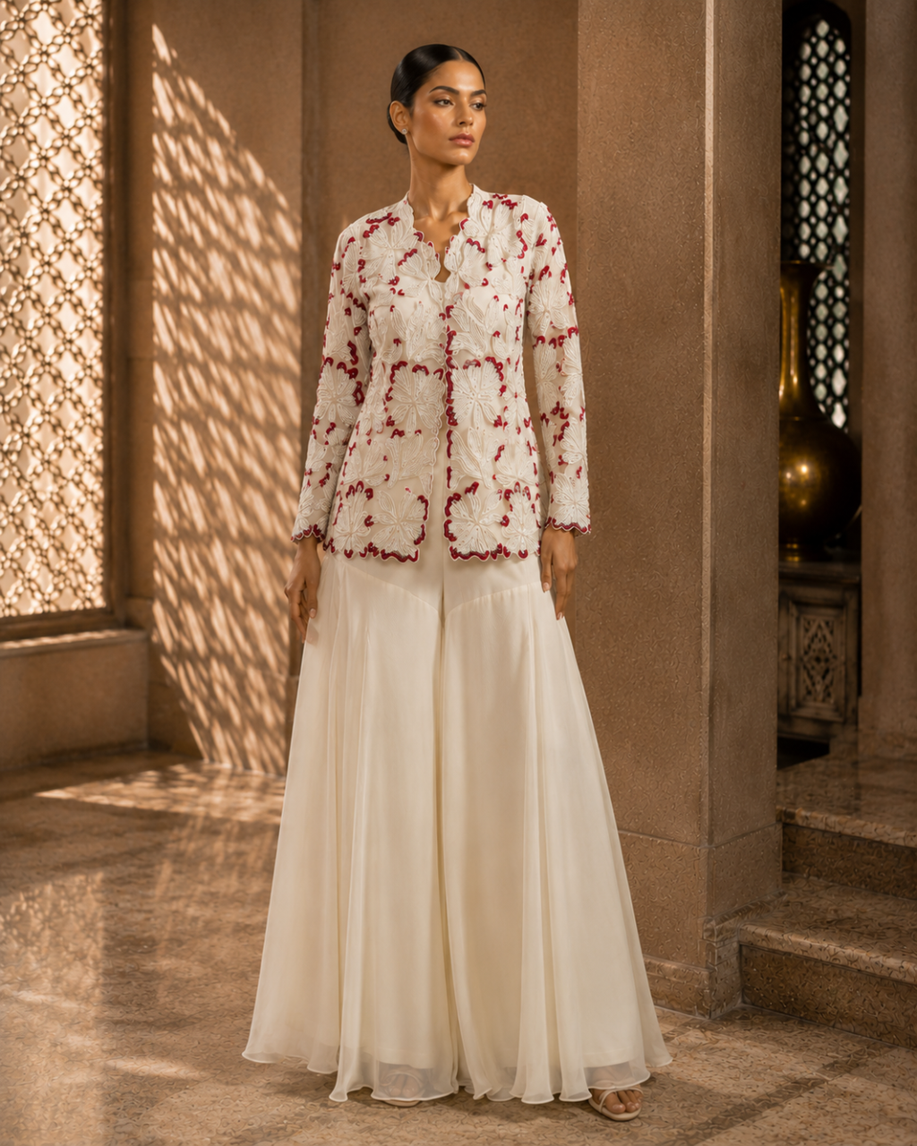 Ivory Bloom Embroidered Georgette Ensemble